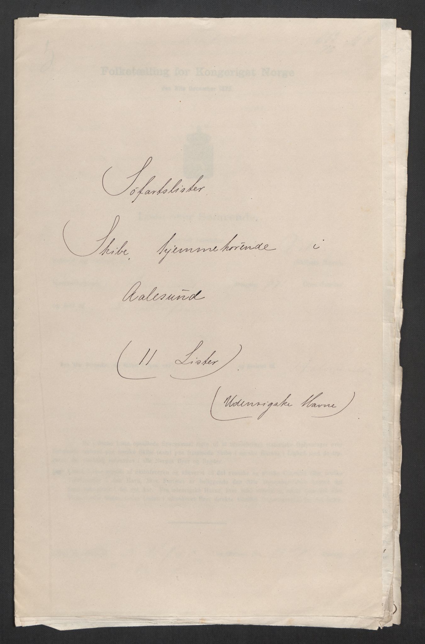 RA, Folketelling 1875, skipslister: Skip i utenrikske havner, hjemmehørende i 1) byer og ladesteder, Grimstad - Tromsø, 2) landdistrikter, 1875, s. 1007