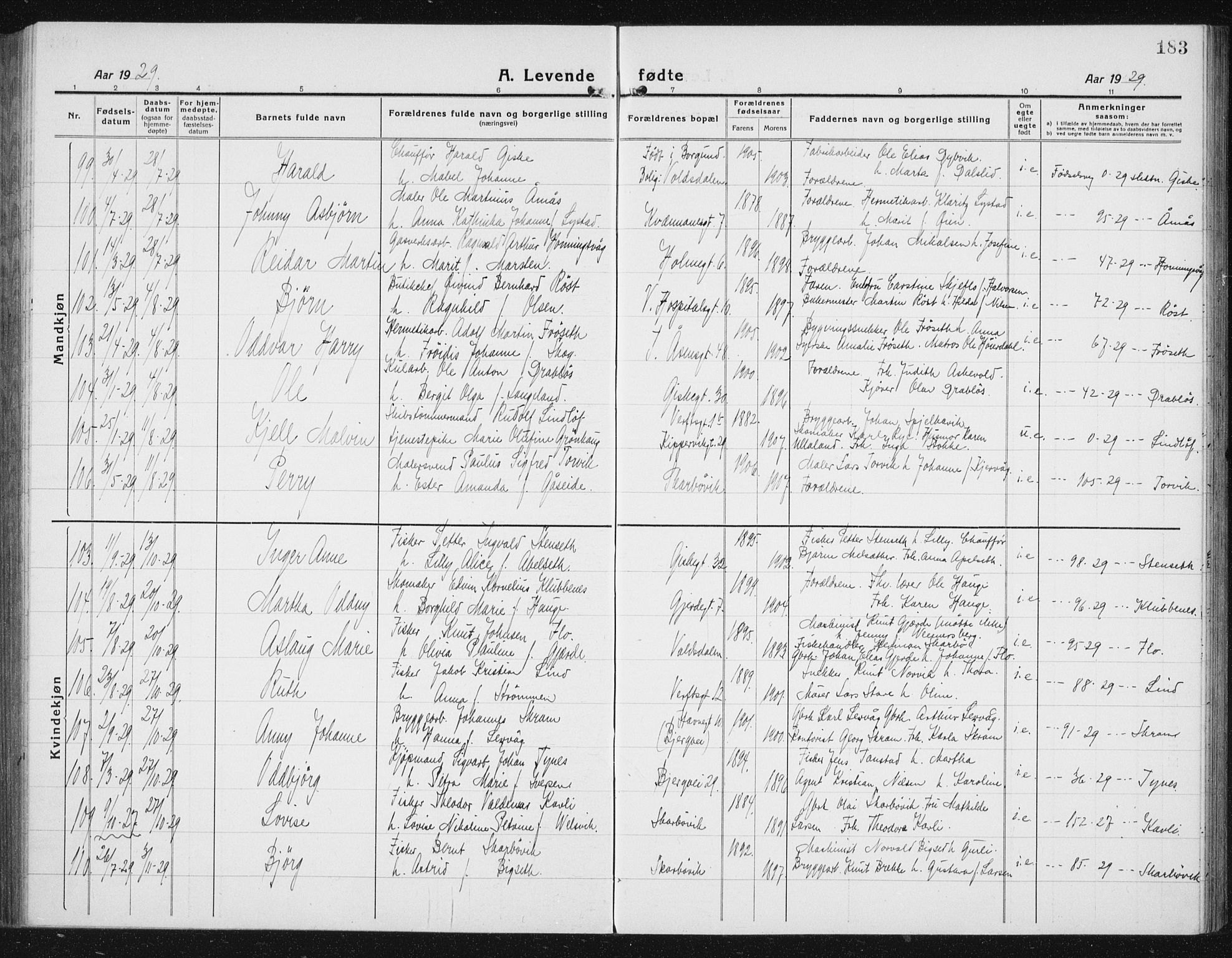 Ministerialprotokoller, klokkerbøker og fødselsregistre - Møre og Romsdal, AV/SAT-A-1454/529/L0475: Klokkerbok nr. 529C12, 1921-1934, s. 183