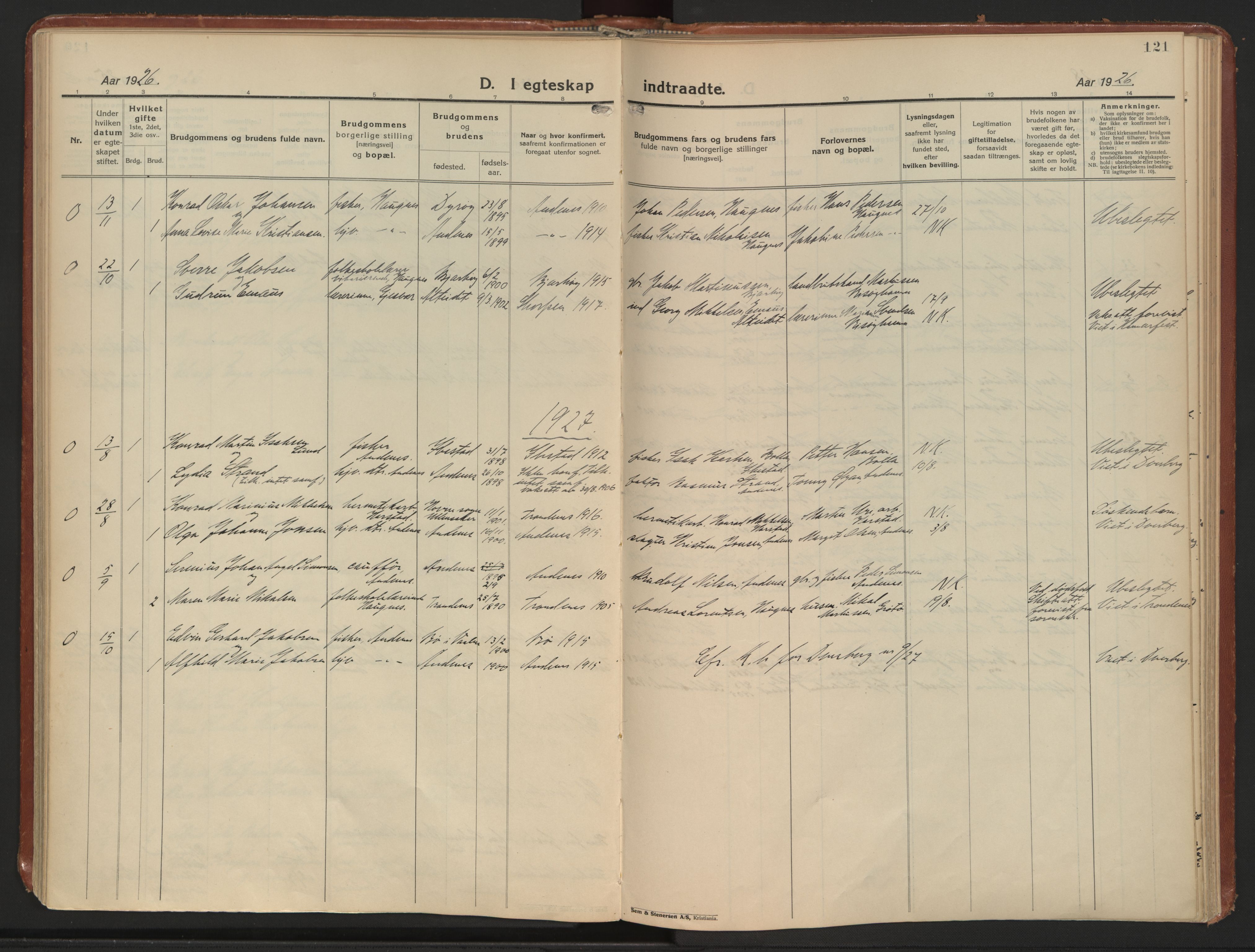 Ministerialprotokoller, klokkerbøker og fødselsregistre - Nordland, AV/SAT-A-1459/899/L1441: Ministerialbok nr. 899A09, 1923-1939, s. 121