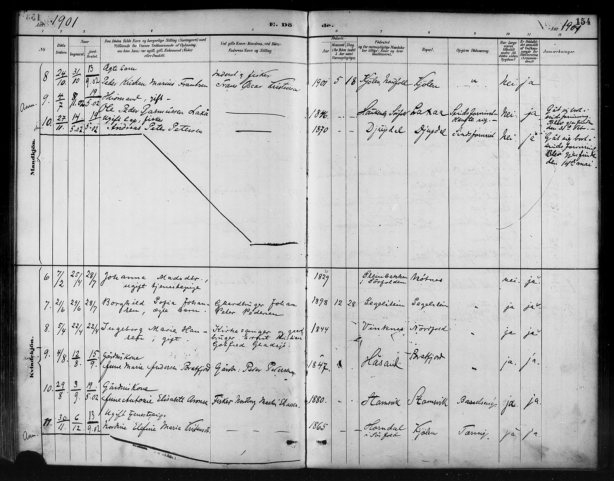 Ministerialprotokoller, klokkerbøker og fødselsregistre - Nordland, AV/SAT-A-1459/858/L0831: Ministerialbok nr. 858A01, 1884-1902, s. 154