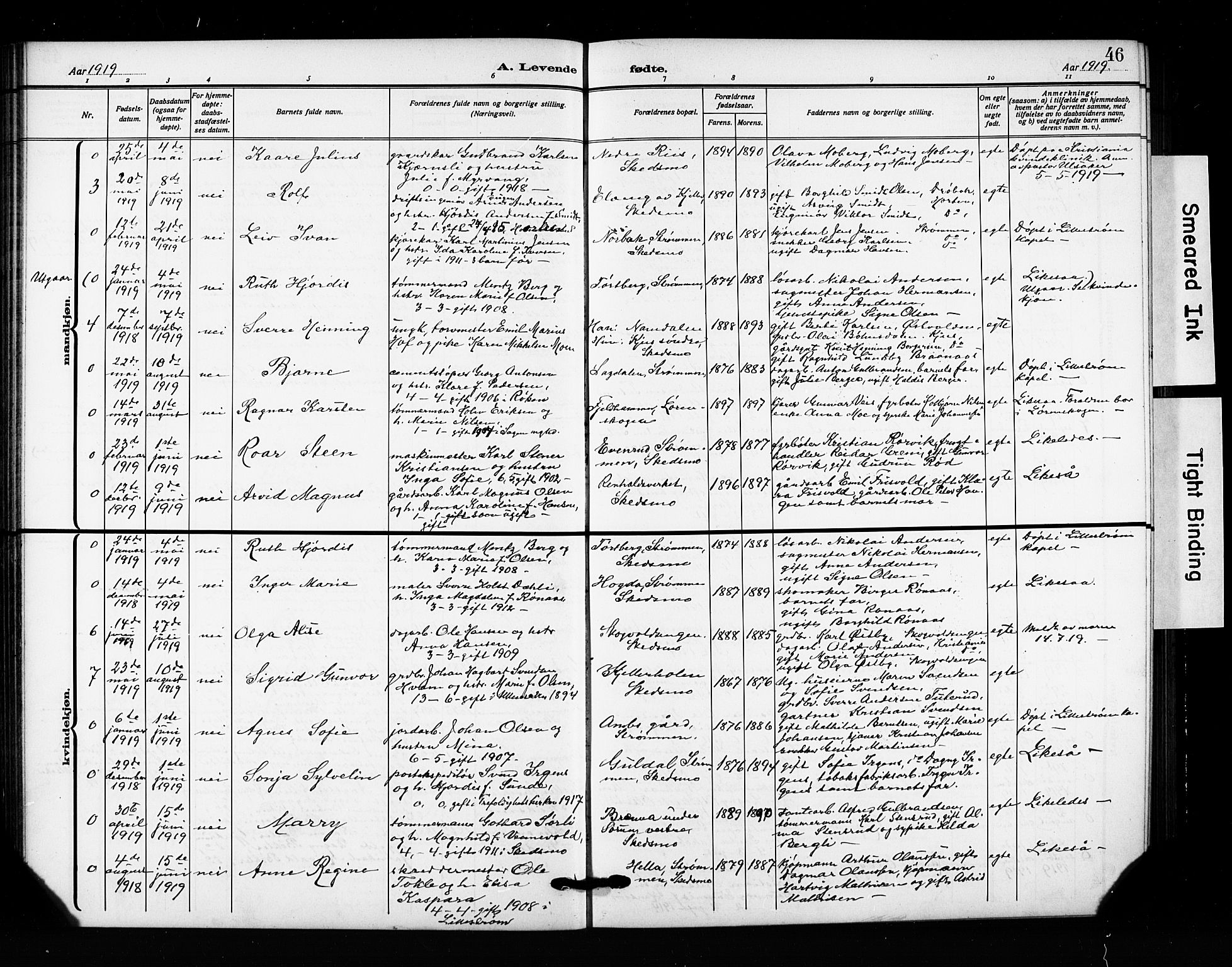 Skedsmo prestekontor Kirkebøker, AV/SAO-A-10033a/G/Ga/L0006: Klokkerbok nr. I 6, 1912-1926, s. 46