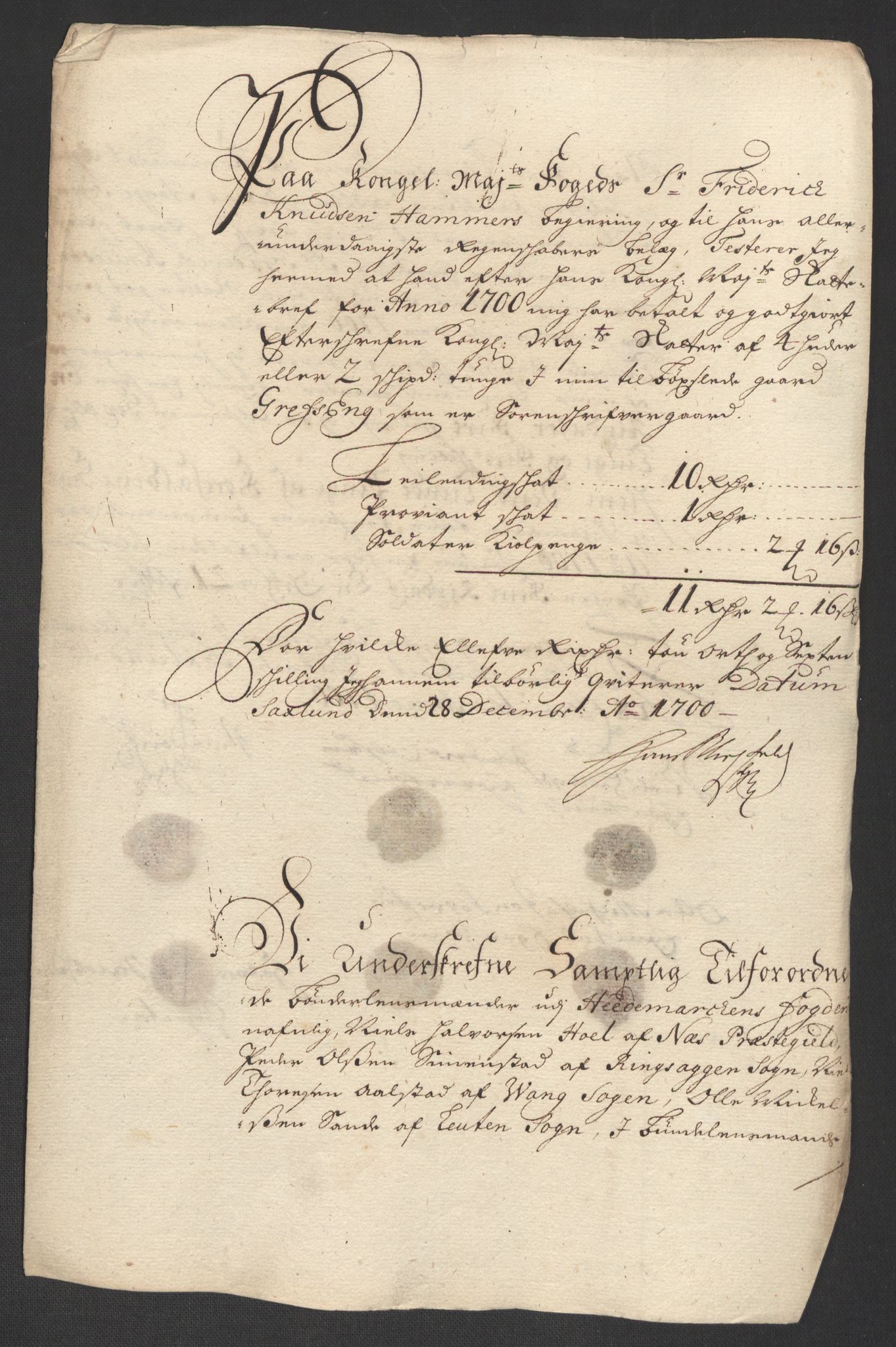 Rentekammeret inntil 1814, Reviderte regnskaper, Fogderegnskap, AV/RA-EA-4092/R16/L1039: Fogderegnskap Hedmark, 1700, s. 196