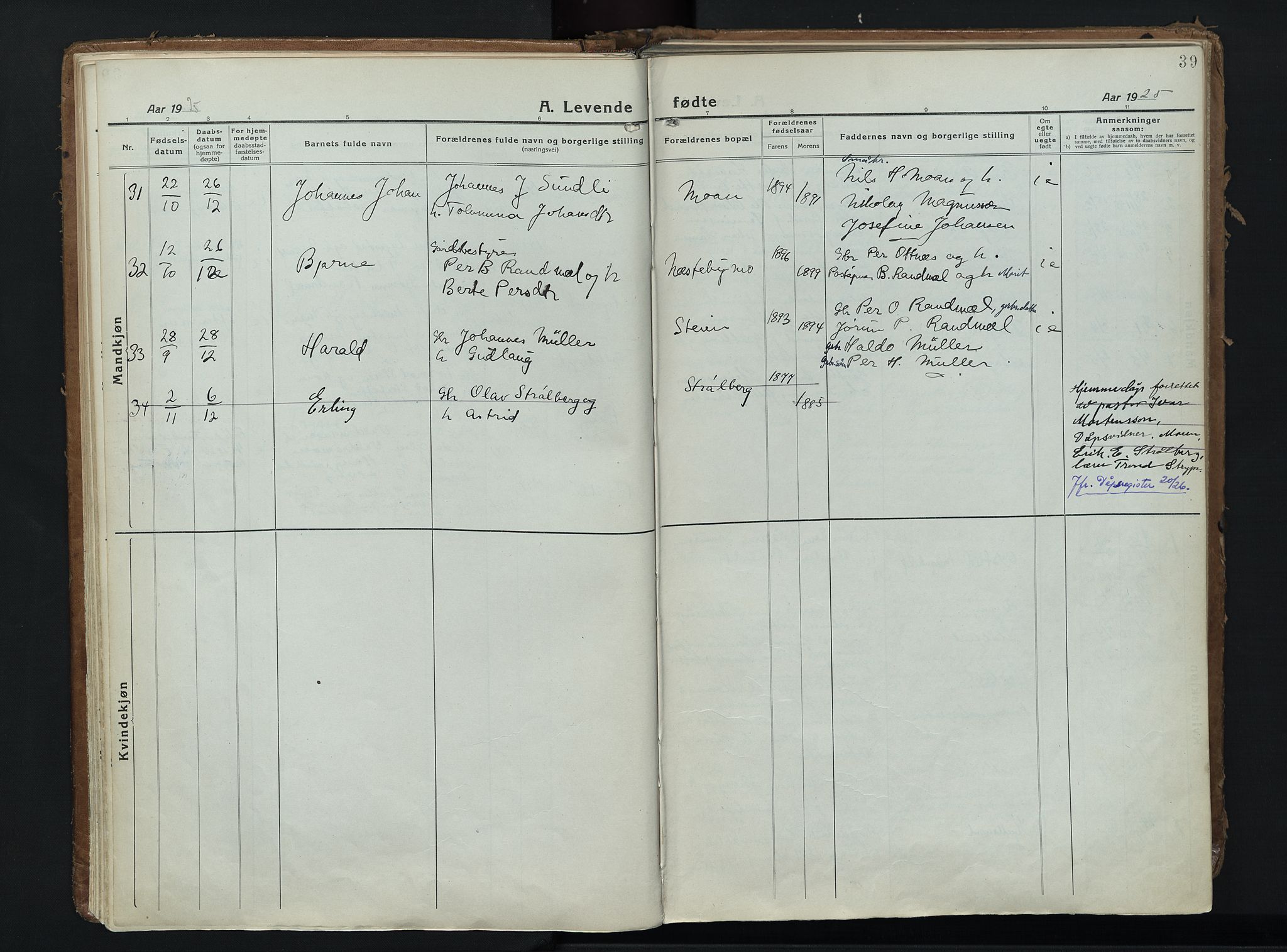 Alvdal prestekontor, SAH/PREST-060/H/Ha/Haa/L0006: Ministerialbok nr. 6, 1920-1937, s. 39