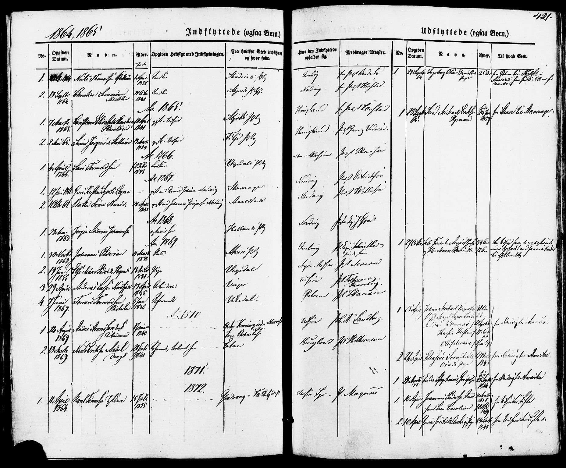 Torvastad sokneprestkontor, SAST/A -101857/H/Ha/Haa/L0007: Ministerialbok nr. A 7, 1838-1882, s. 421