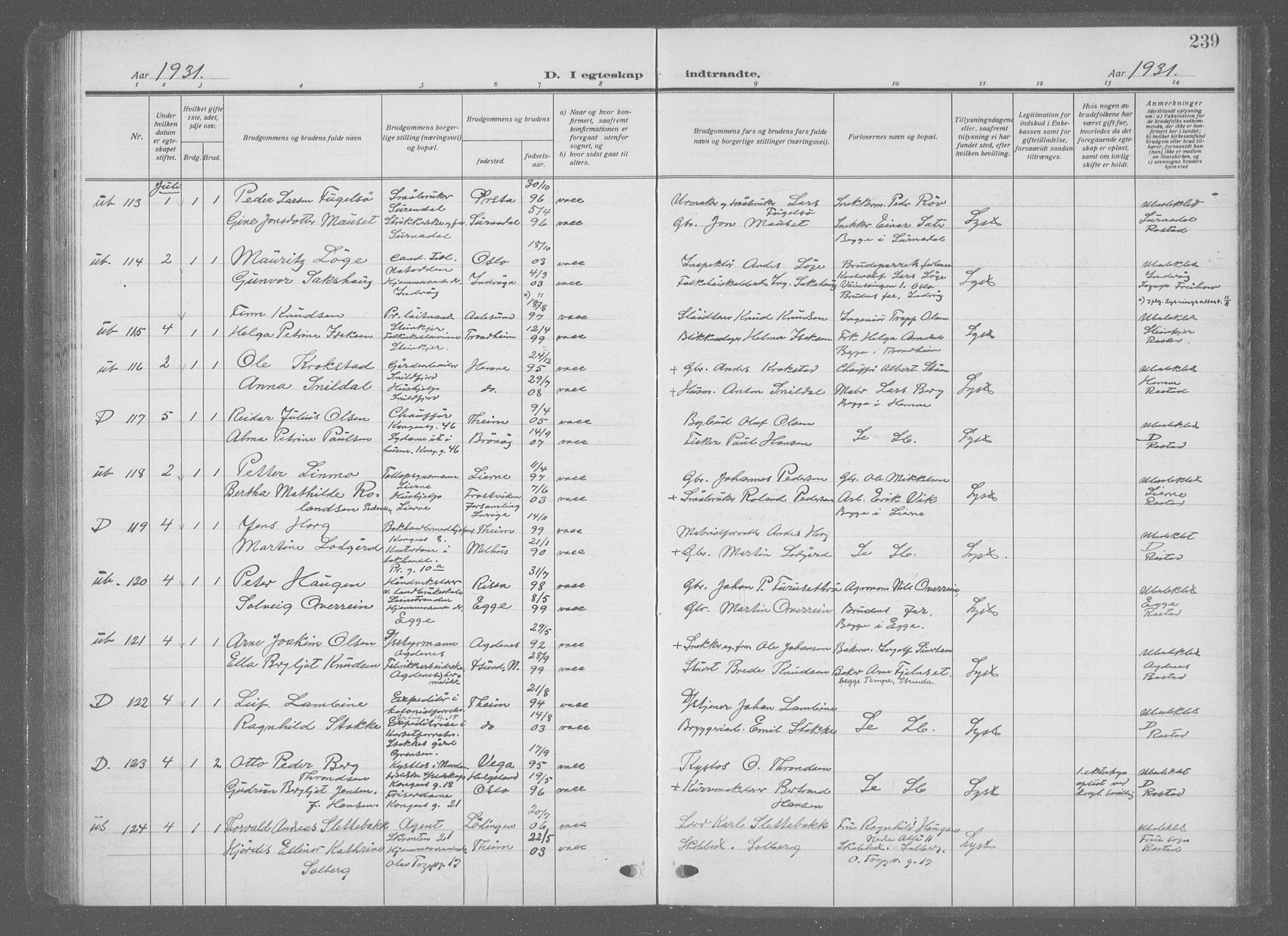 Ministerialprotokoller, klokkerbøker og fødselsregistre - Sør-Trøndelag, SAT/A-1456/601/L0098: Klokkerbok nr. 601C16, 1921-1934, s. 239