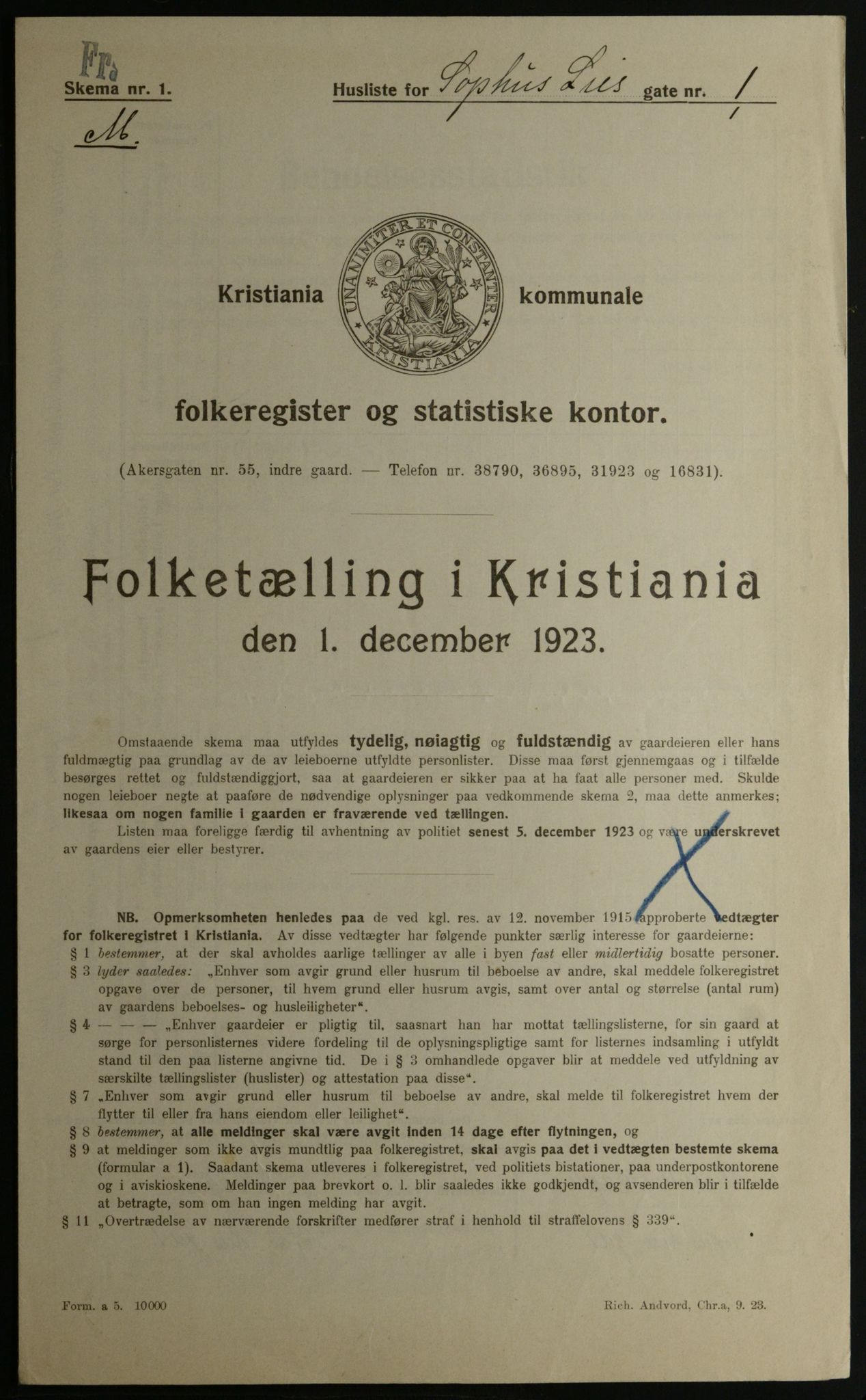 OBA, Kommunal folketelling 1.12.1923 for Kristiania, 1923, s. 109954