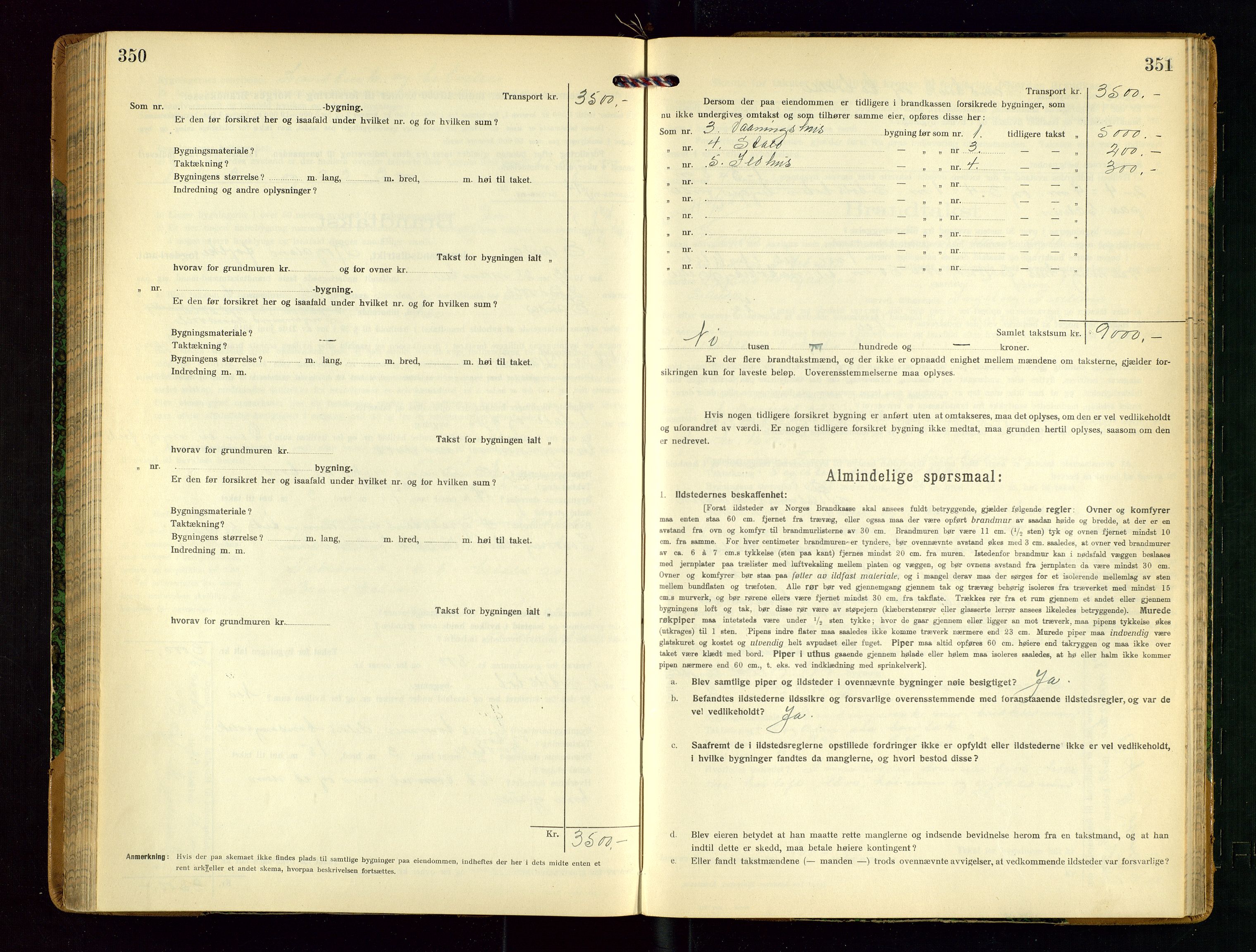 Sauda lensmannskontor, AV/SAST-A-100177/Gob/L0002: Branntakstprotokoll - skjematakst, 1916-1928, s. 350-351