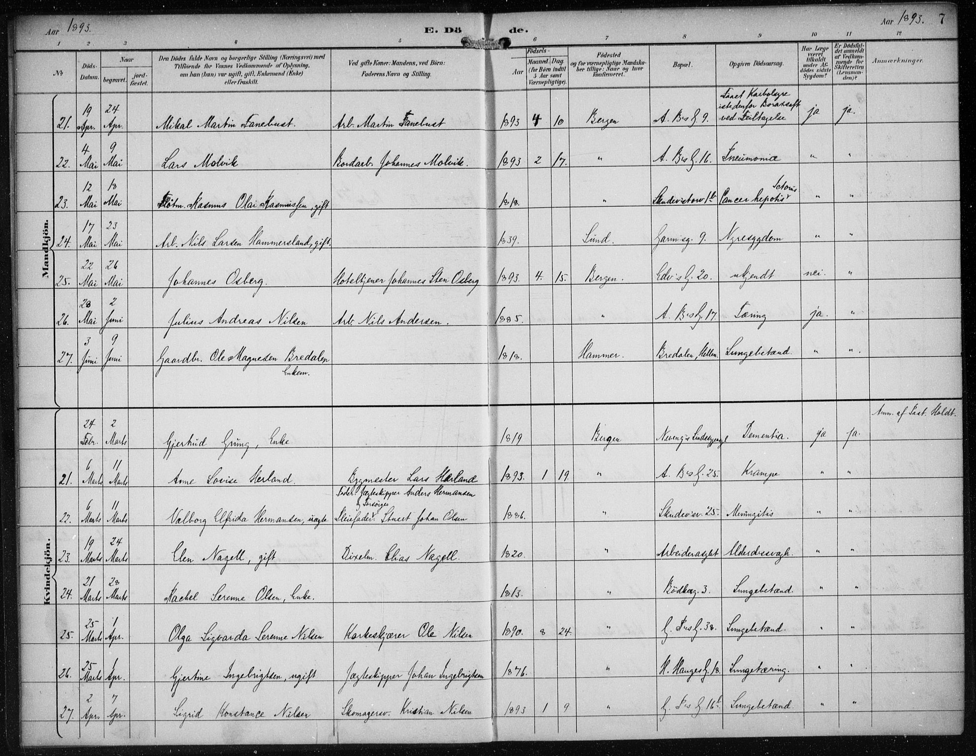 Sandviken Sokneprestembete, AV/SAB-A-77601/H/Ha/L0018: Ministerialbok nr. E 1, 1893-1905, s. 7
