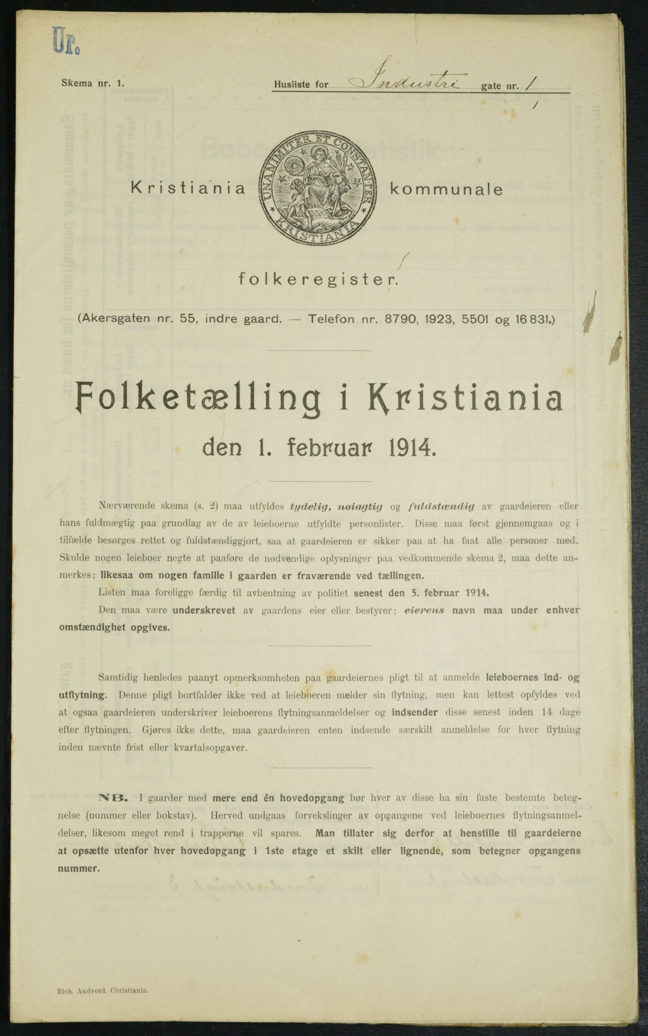 OBA, Kommunal folketelling 1.2.1914 for Kristiania, 1914, s. 43205