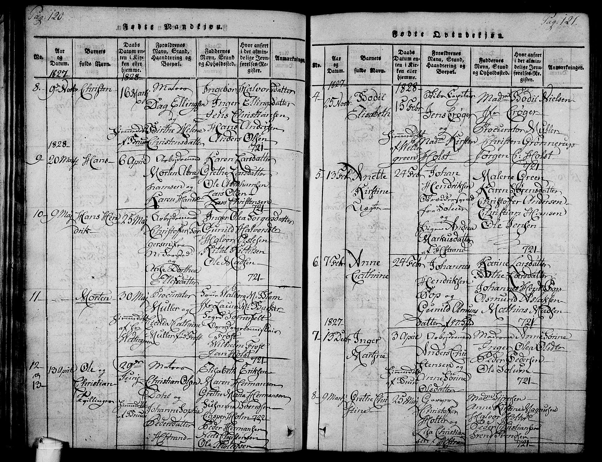 Holmestrand kirkebøker, AV/SAKO-A-346/F/Fa/L0001: Ministerialbok nr. 1, 1814-1840, s. 120-121
