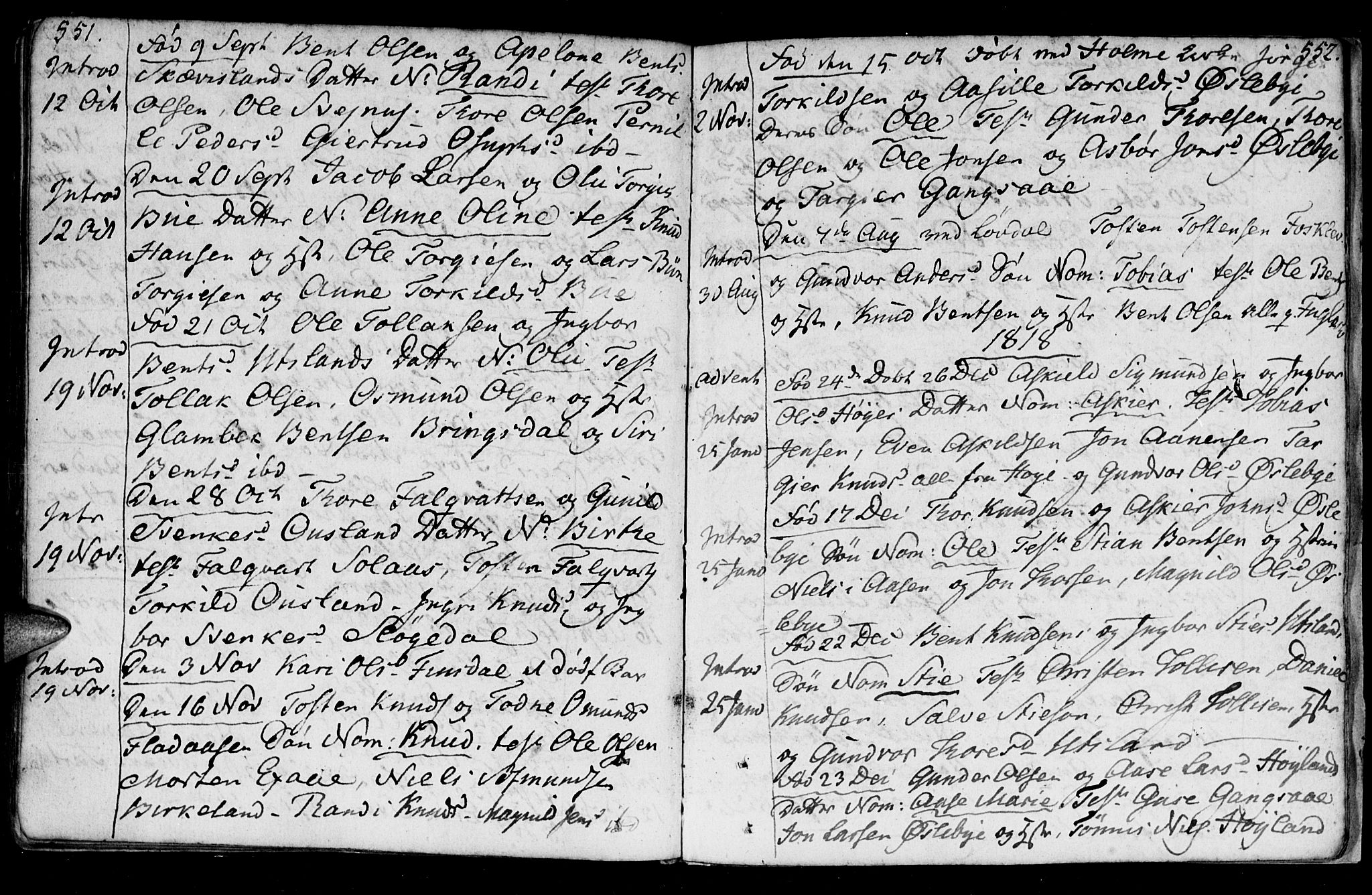 Holum sokneprestkontor, AV/SAK-1111-0022/F/Fa/Fac/L0001: Ministerialbok nr. A 1, 1773-1820, s. 551-552
