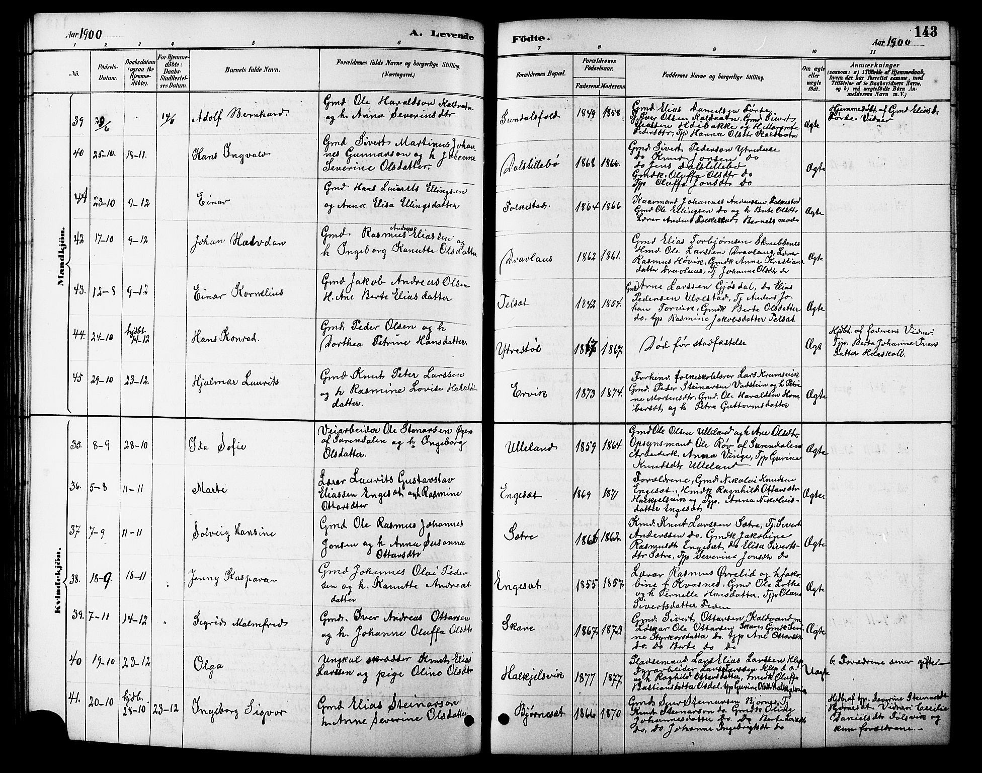 Ministerialprotokoller, klokkerbøker og fødselsregistre - Møre og Romsdal, AV/SAT-A-1454/511/L0158: Klokkerbok nr. 511C04, 1884-1903, s. 143