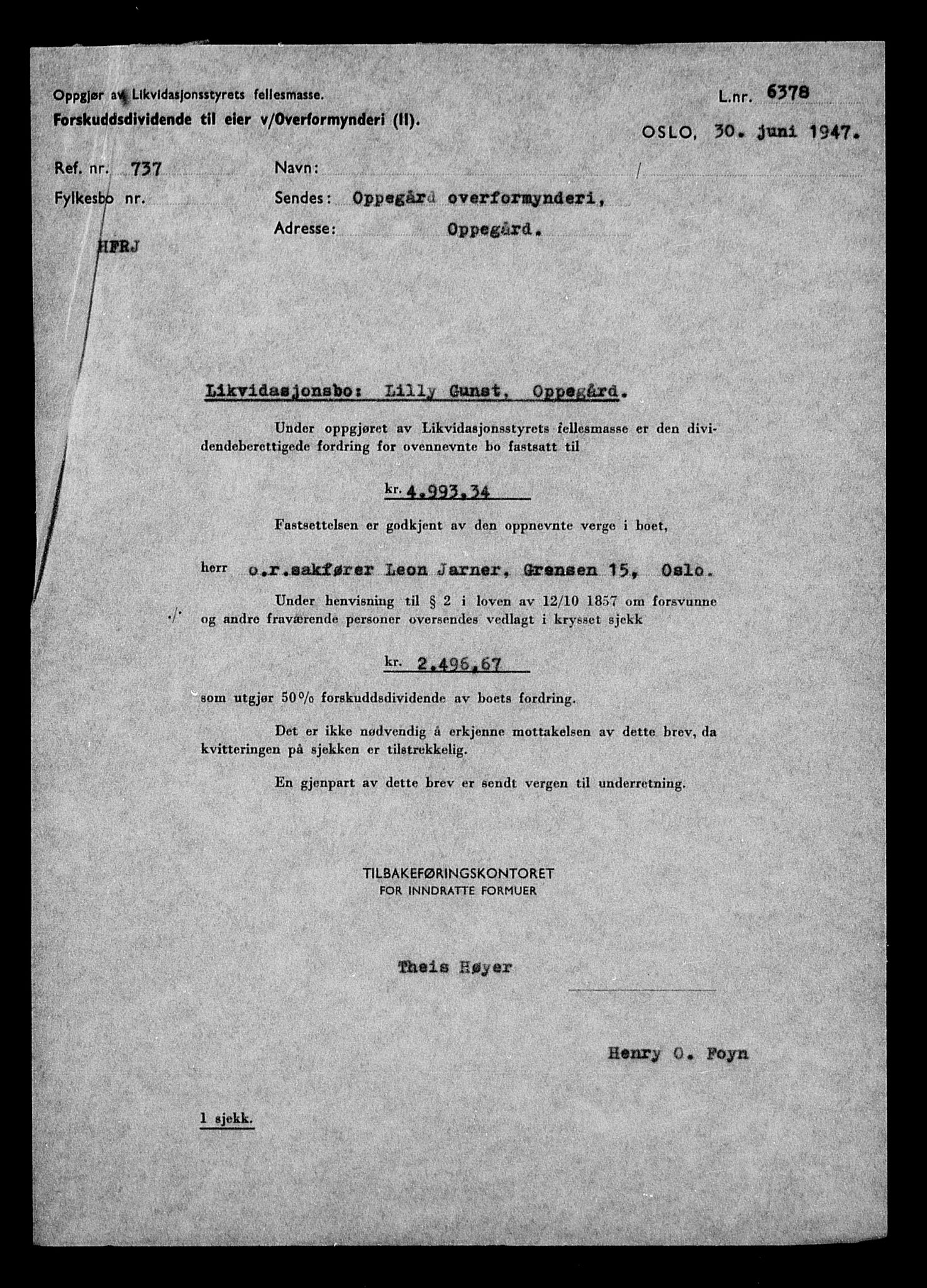 Justisdepartementet, Tilbakeføringskontoret for inndratte formuer, AV/RA-S-1564/H/Hc/Hcc/L0942: --, 1945-1947, s. 89