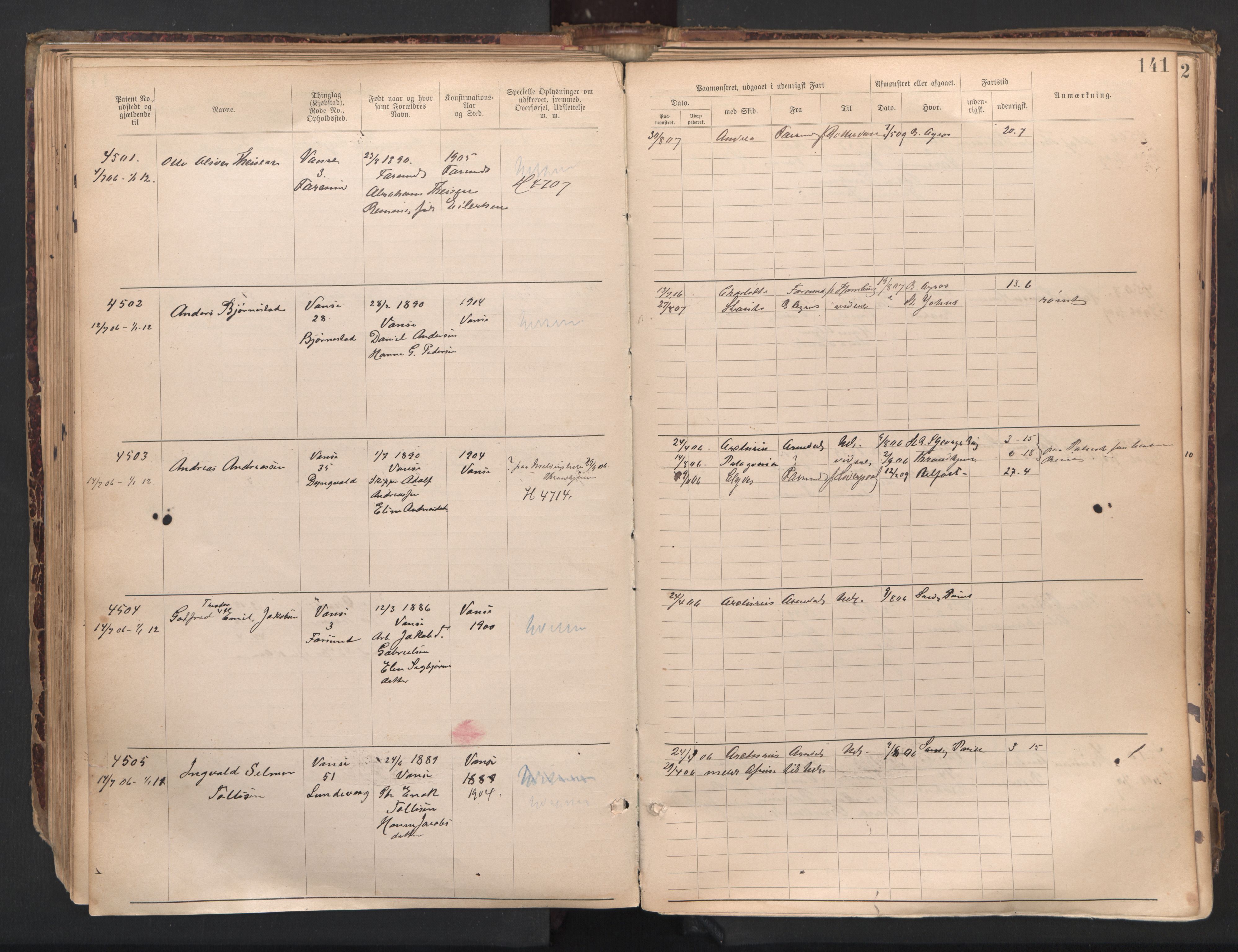 Farsund mønstringskrets, SAK/2031-0017/F/Fa/L0007: Annotasjonsrulle nr 3806-5294 med register, Z-4, 1894-1934, s. 172