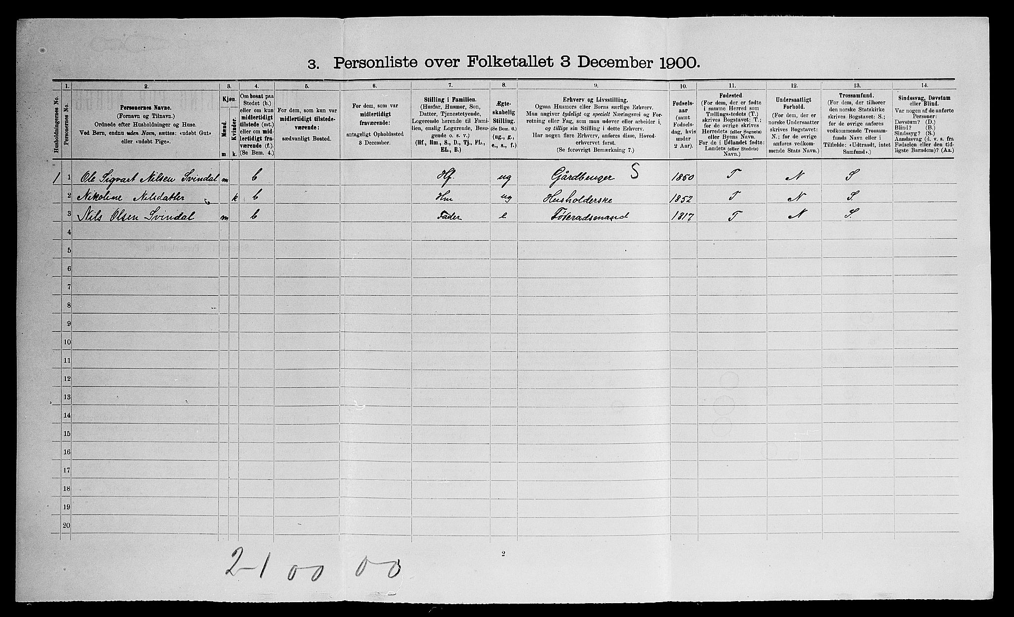 SAO, Folketelling 1900 for 0236 Nes herred, 1900