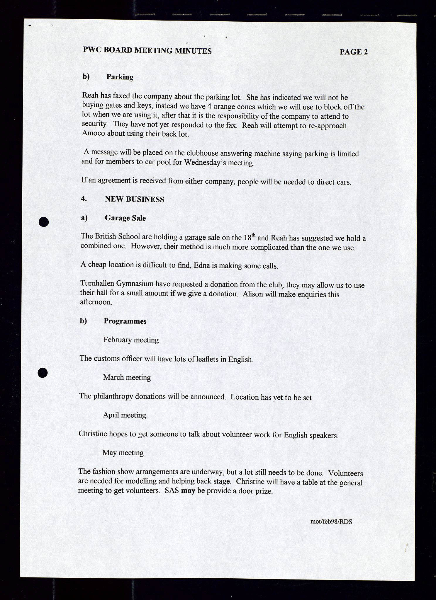 PA 1547 - Petroleum Wives Club, AV/SAST-A-101974/A/Aa/L0003: Board and General Meeting, 1994-1998