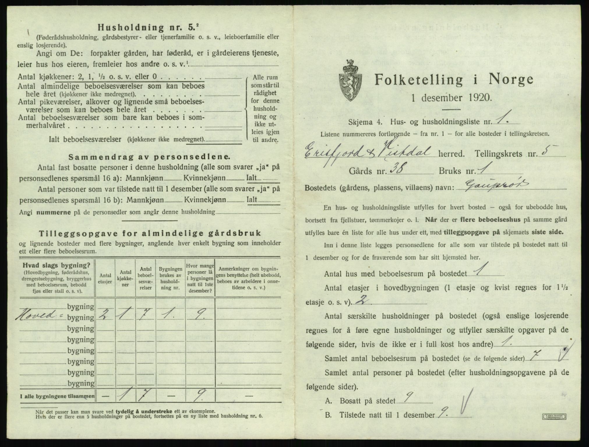 SAT, Folketelling 1920 for 1542 Eresfjord og Vistdal herred, 1920, s. 401