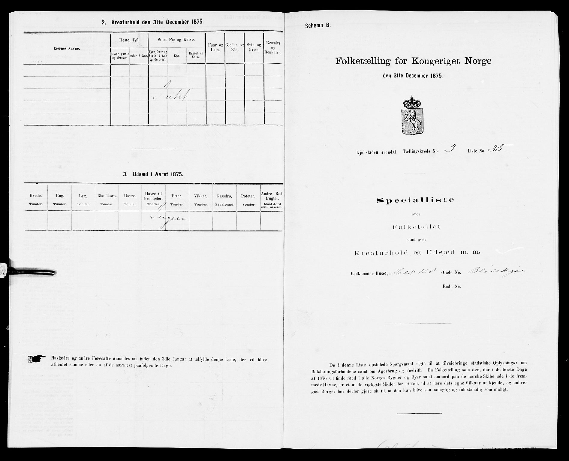 SAK, Folketelling 1875 for 0903P Arendal prestegjeld, 1875, s. 87