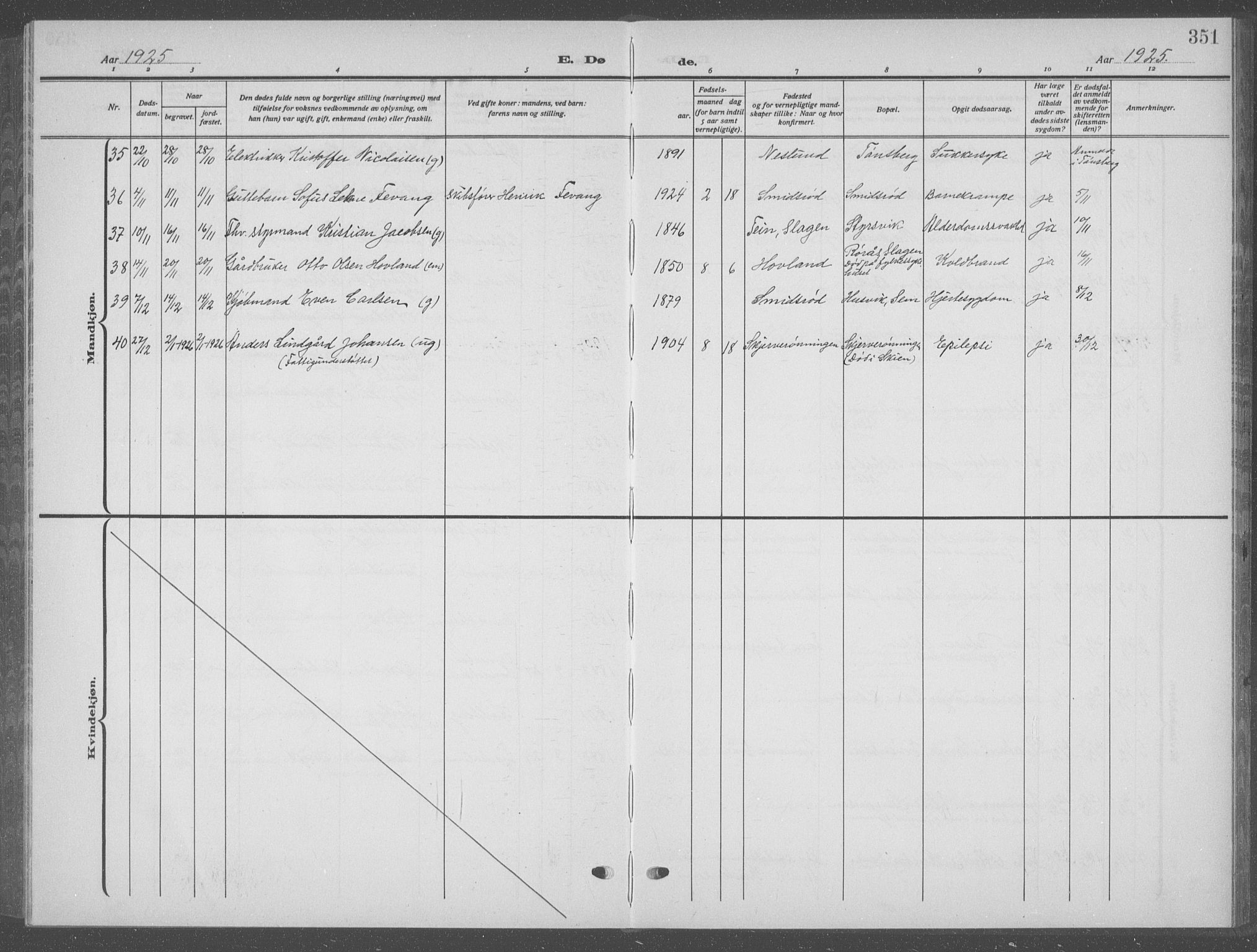 Nøtterøy kirkebøker, AV/SAKO-A-354/G/Ga/L0006: Klokkerbok nr. I 6, 1925-1939, s. 351