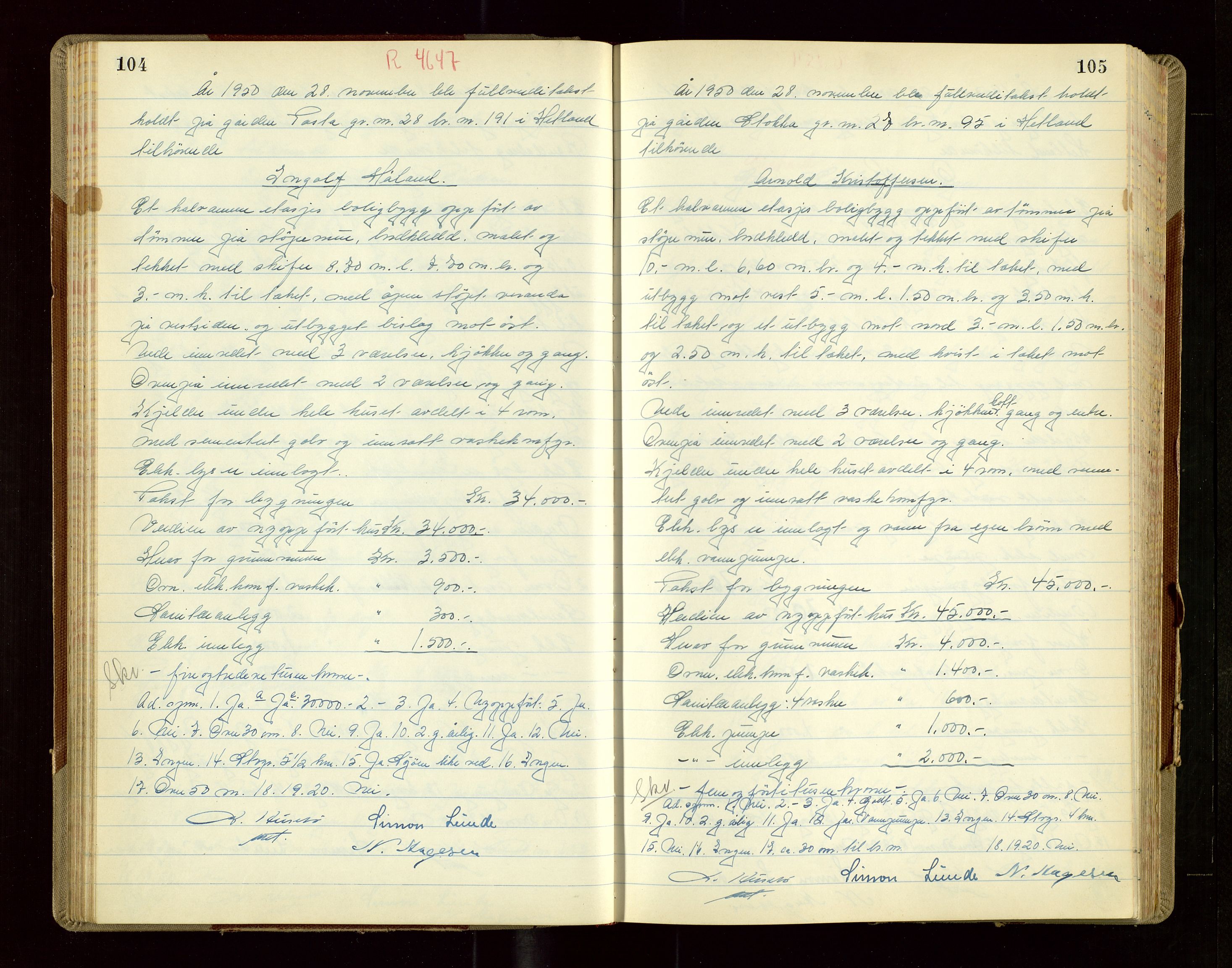 Hetland lensmannskontor, AV/SAST-A-100101/Goa/L0010: "Branntakstprotokoll", 1950-1952, s. 104-105