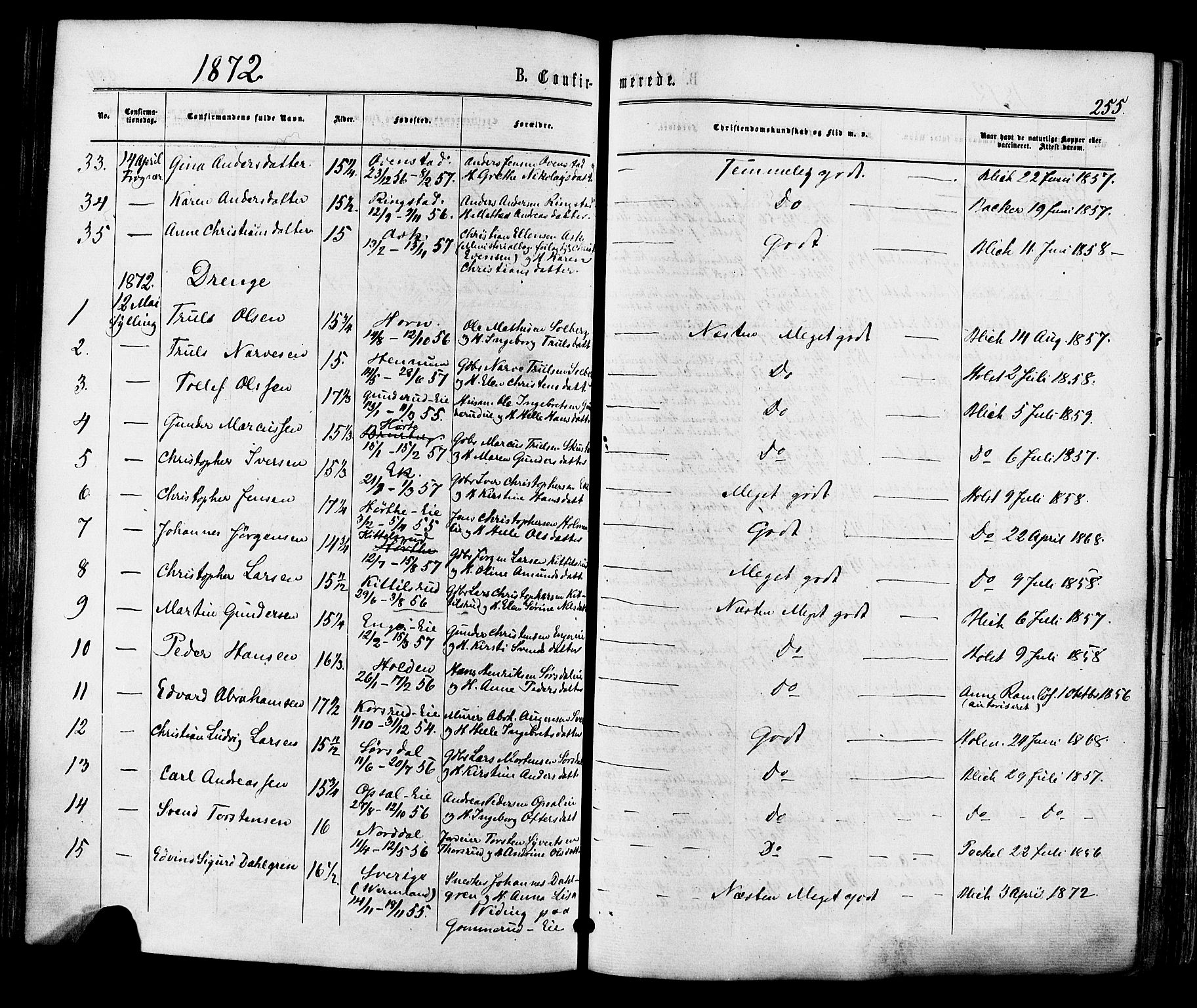 Lier kirkebøker, AV/SAKO-A-230/F/Fa/L0013: Ministerialbok nr. I 13, 1865-1874, s. 255