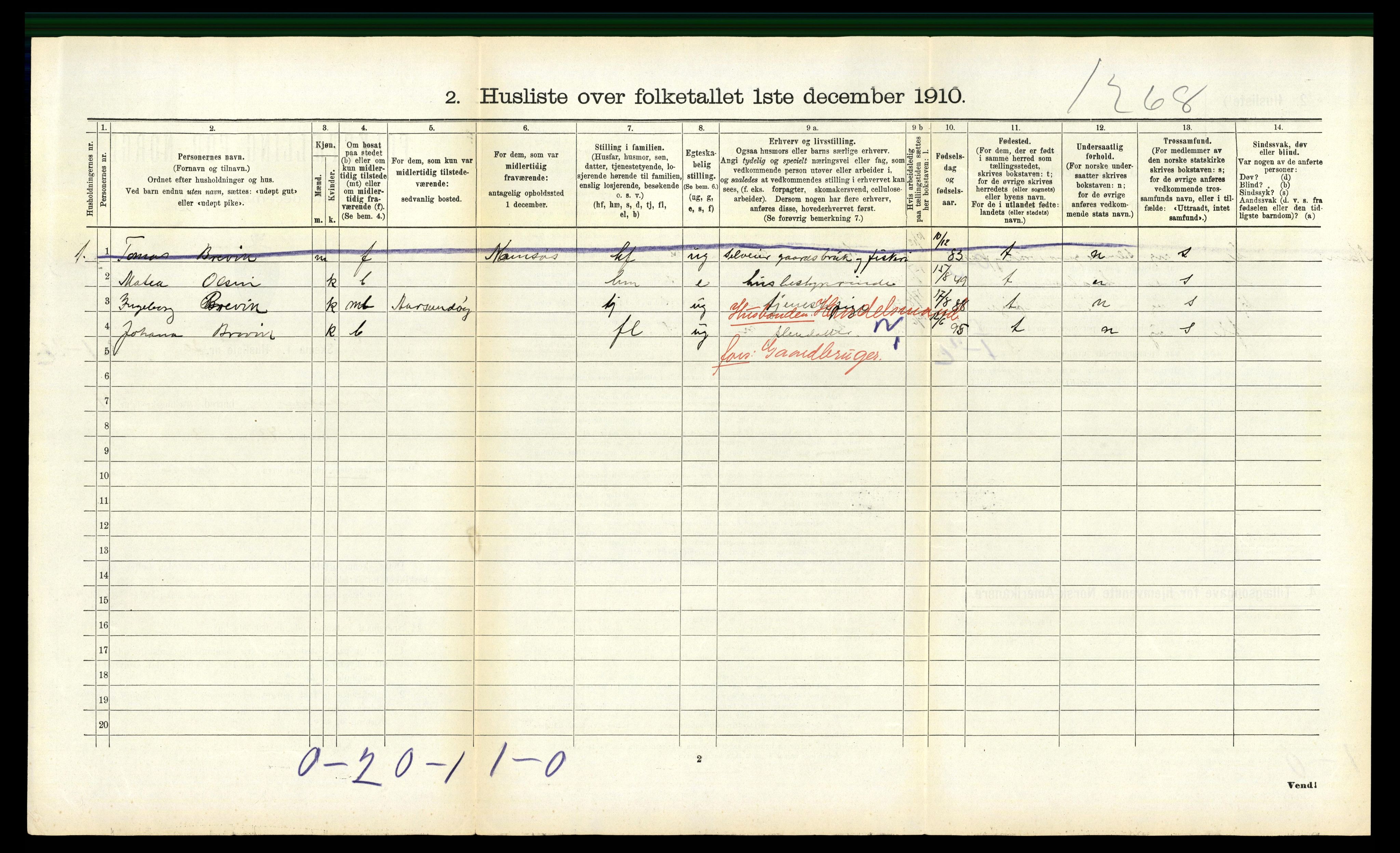 RA, Folketelling 1910 for 1811 Bindal herred, 1910, s. 419