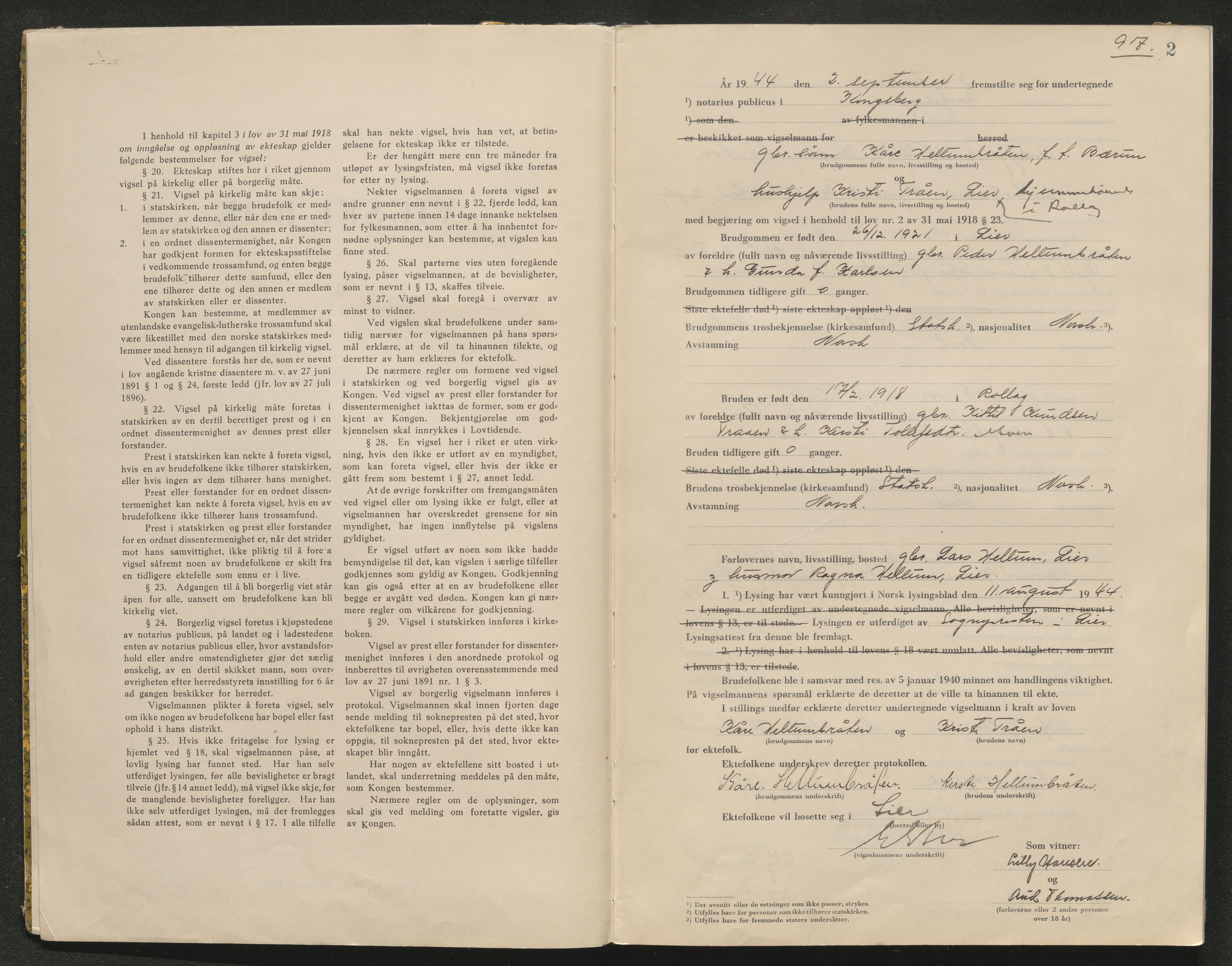 Numedal og Sandsvær sorenskriveri, AV/SAKO-A-128/L/Lc/L0002: Vigselsbok, 1944-1949, s. 2