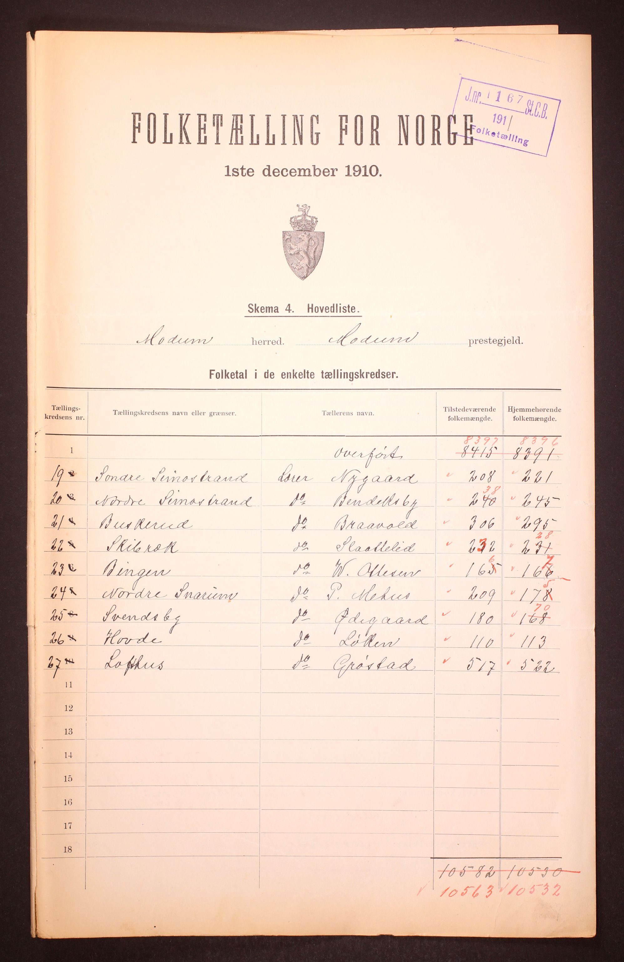 RA, Folketelling 1910 for 0623 Modum herred, 1910, s. 3