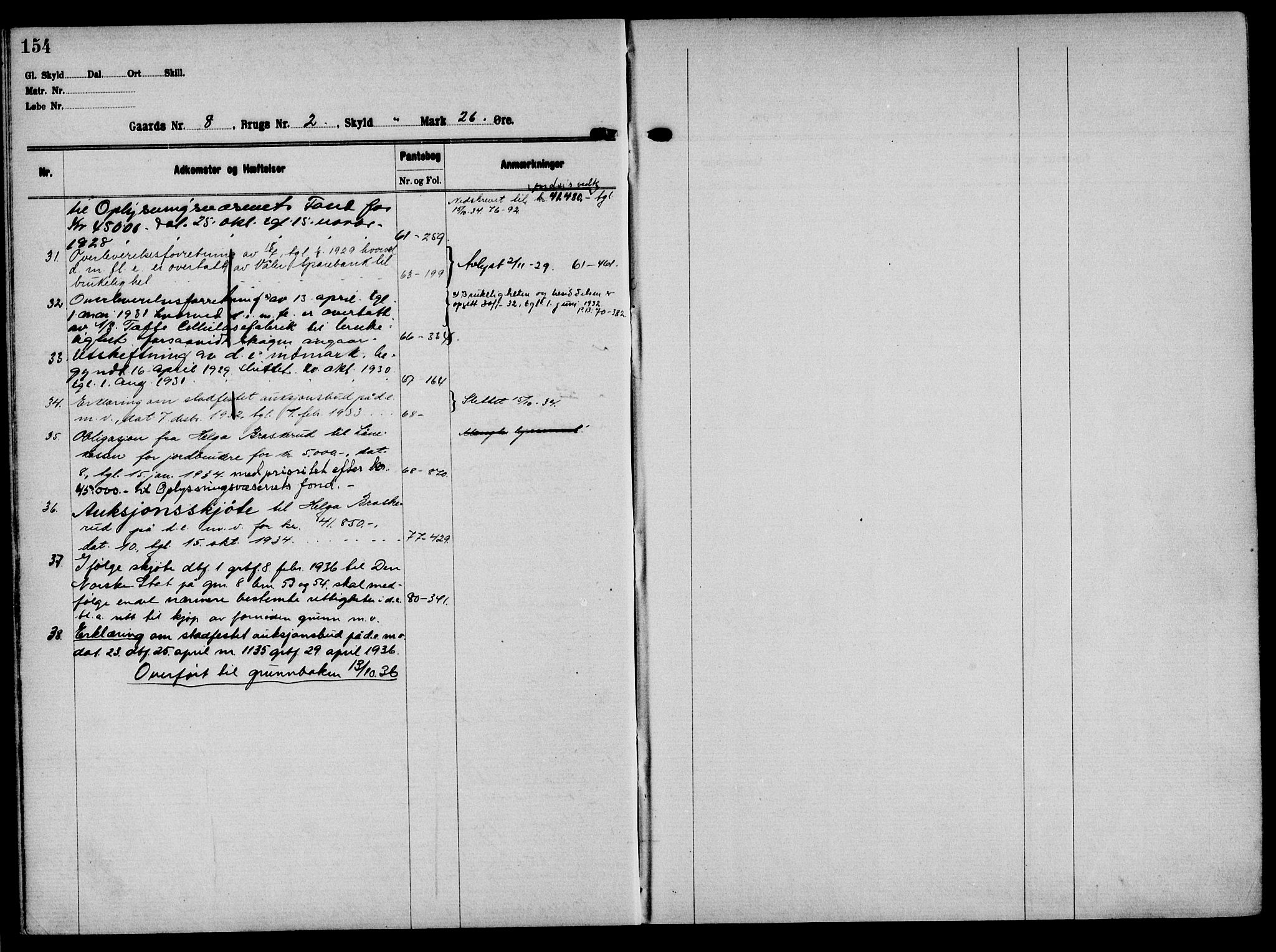 Solør tingrett, AV/SAH-TING-008/H/Ha/Hak/L0001: Panteregister nr. I, 1900-1935, s. 154