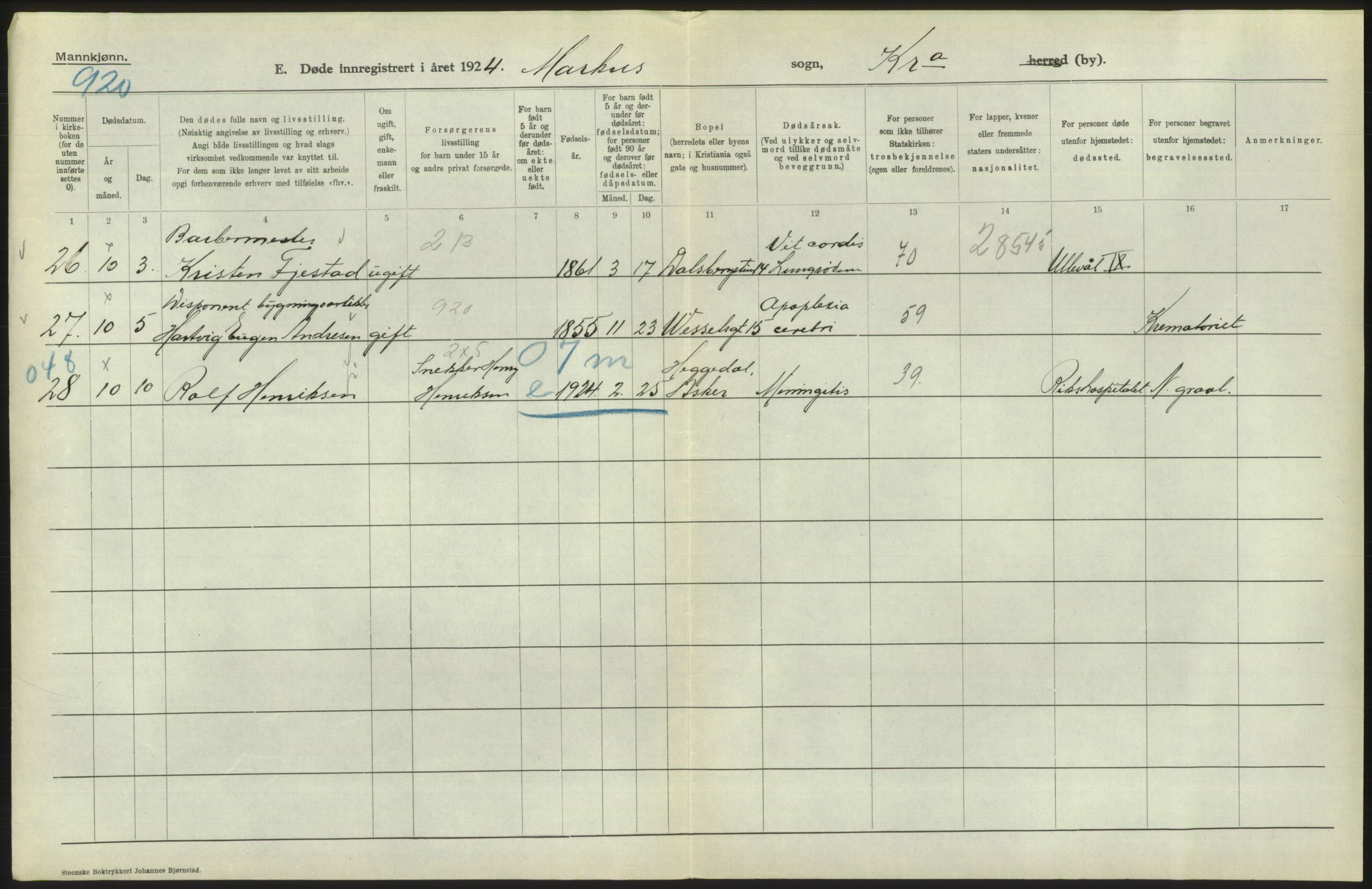 Statistisk sentralbyrå, Sosiodemografiske emner, Befolkning, AV/RA-S-2228/D/Df/Dfc/Dfcd/L0008: Kristiania: Døde menn, 1924, s. 572