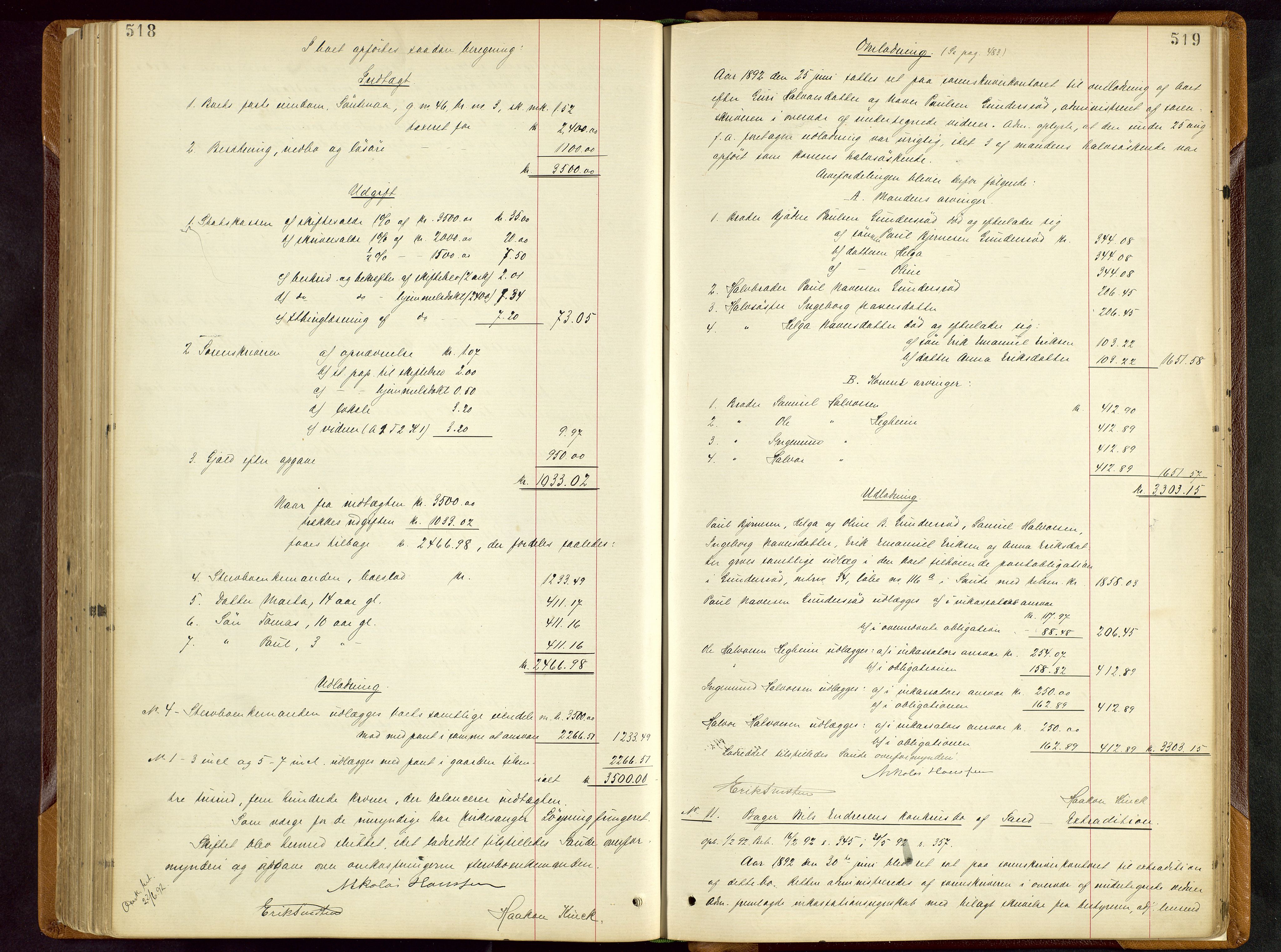 Ryfylke tingrett, AV/SAST-A-100055/001/IV/IVD/L0028: Skifteprotokoll, register i protokollen, 1885-1893, s. 518-519