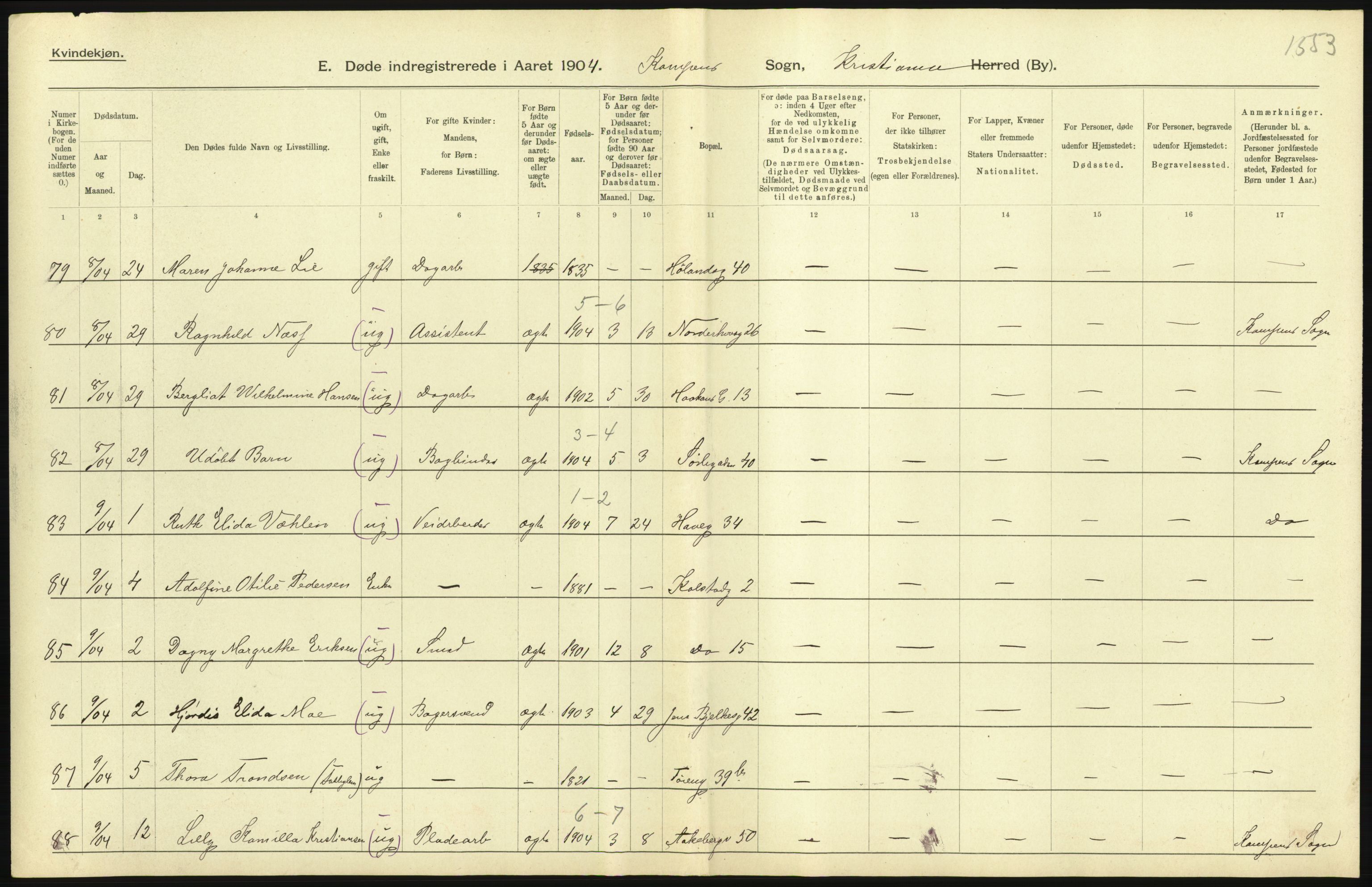 Statistisk sentralbyrå, Sosiodemografiske emner, Befolkning, AV/RA-S-2228/D/Df/Dfa/Dfab/L0004: Kristiania: Gifte, døde, 1904, s. 521