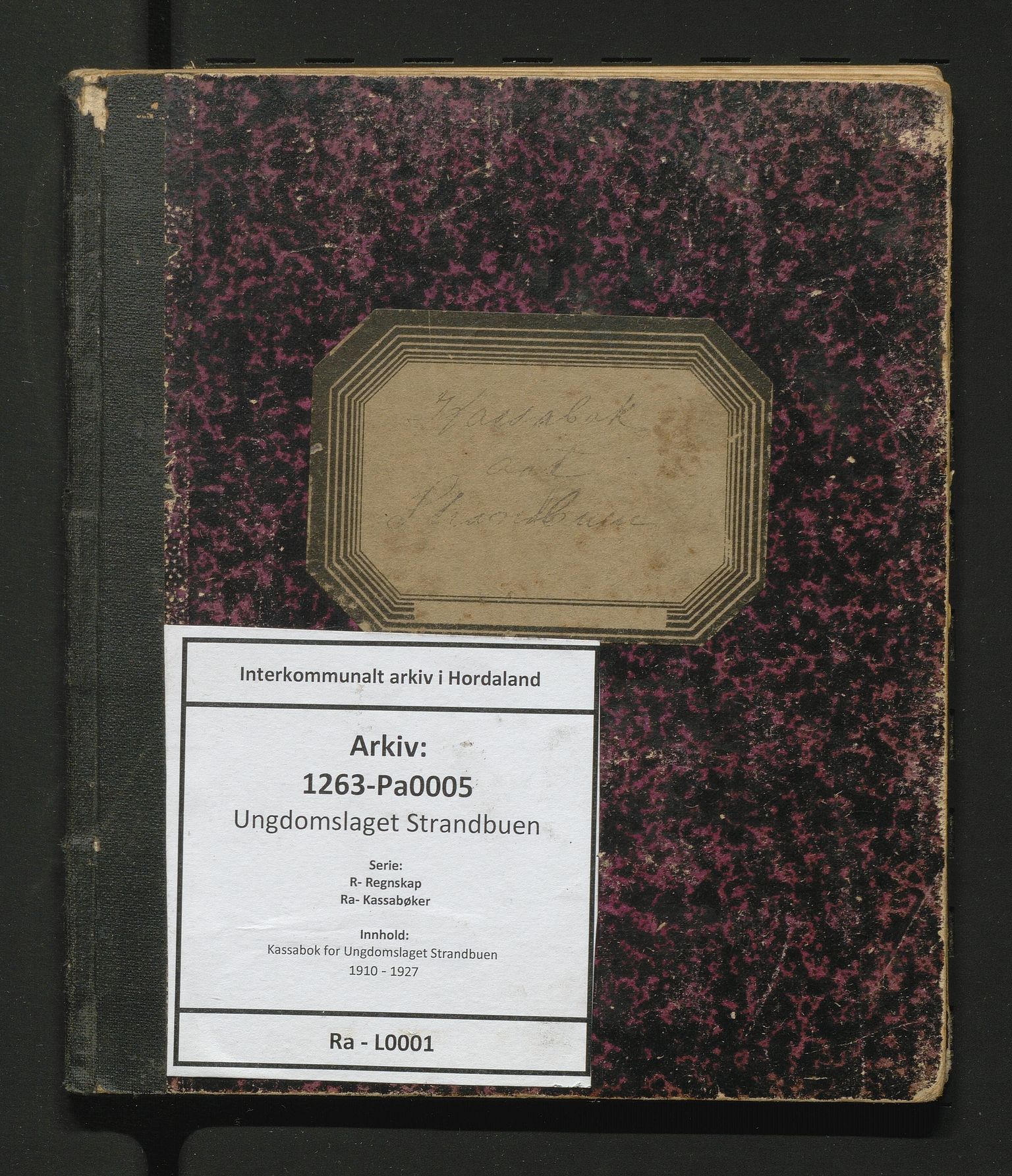 Ungdomslaget Strandbuen, IKAH/1263-Pa0005/R/Ra/L0001: Kassabok for Ungdomslaget Strandbuen, 1910-1927