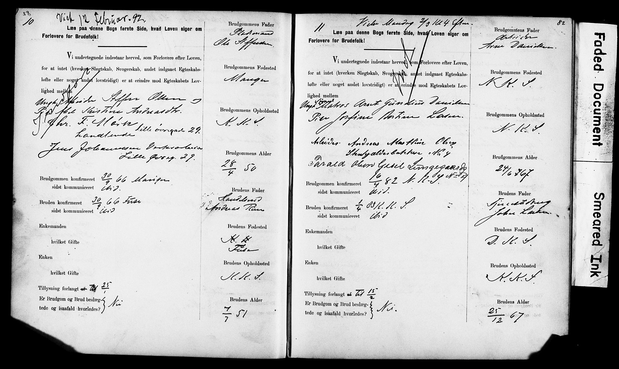 Korskirken sokneprestembete, AV/SAB-A-76101: Forlovererklæringer nr. II.5.6, 1889-1898, s. 82