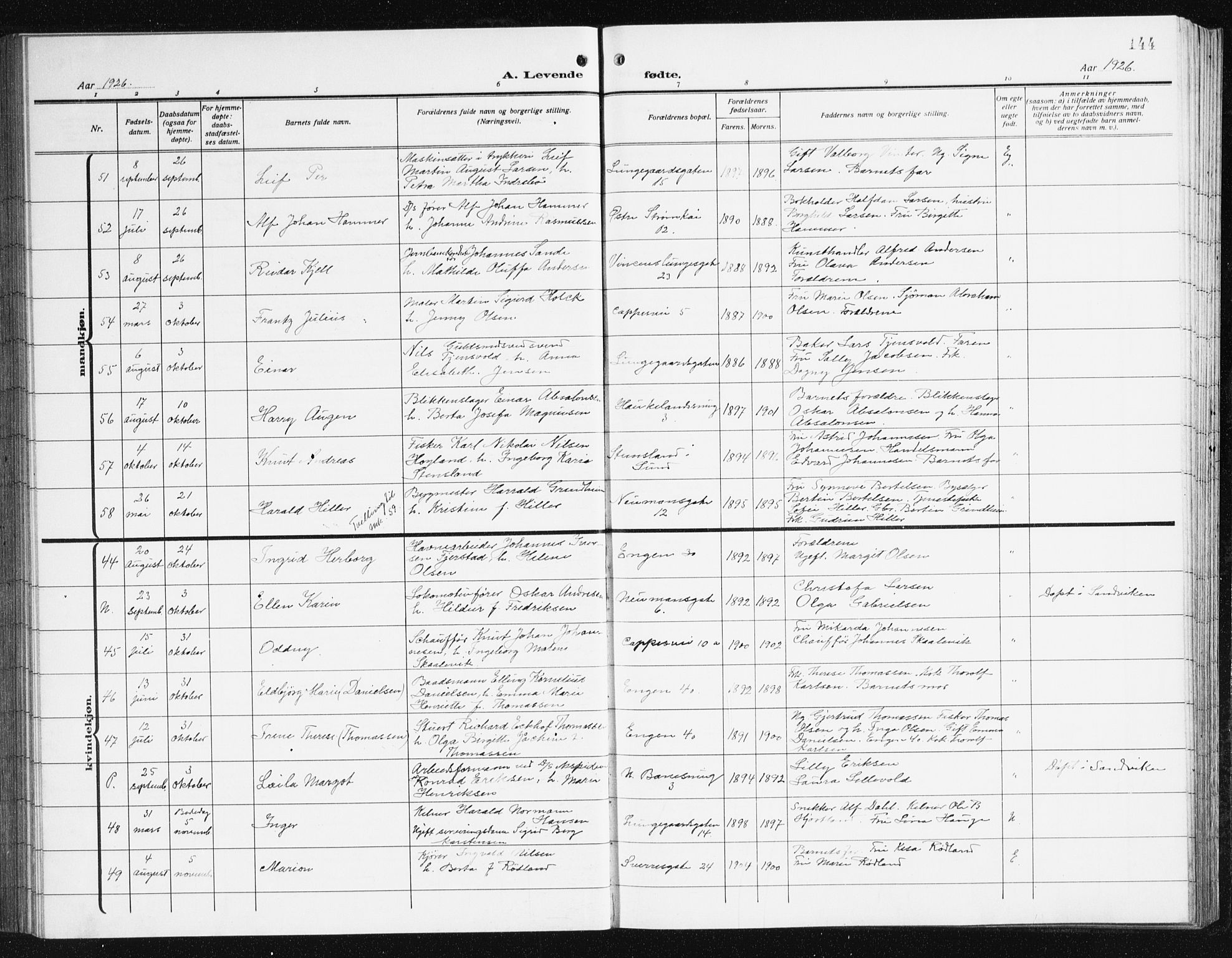 Domkirken sokneprestembete, AV/SAB-A-74801/H/Hab/L0018: Klokkerbok nr. B 11, 1915-1942, s. 144