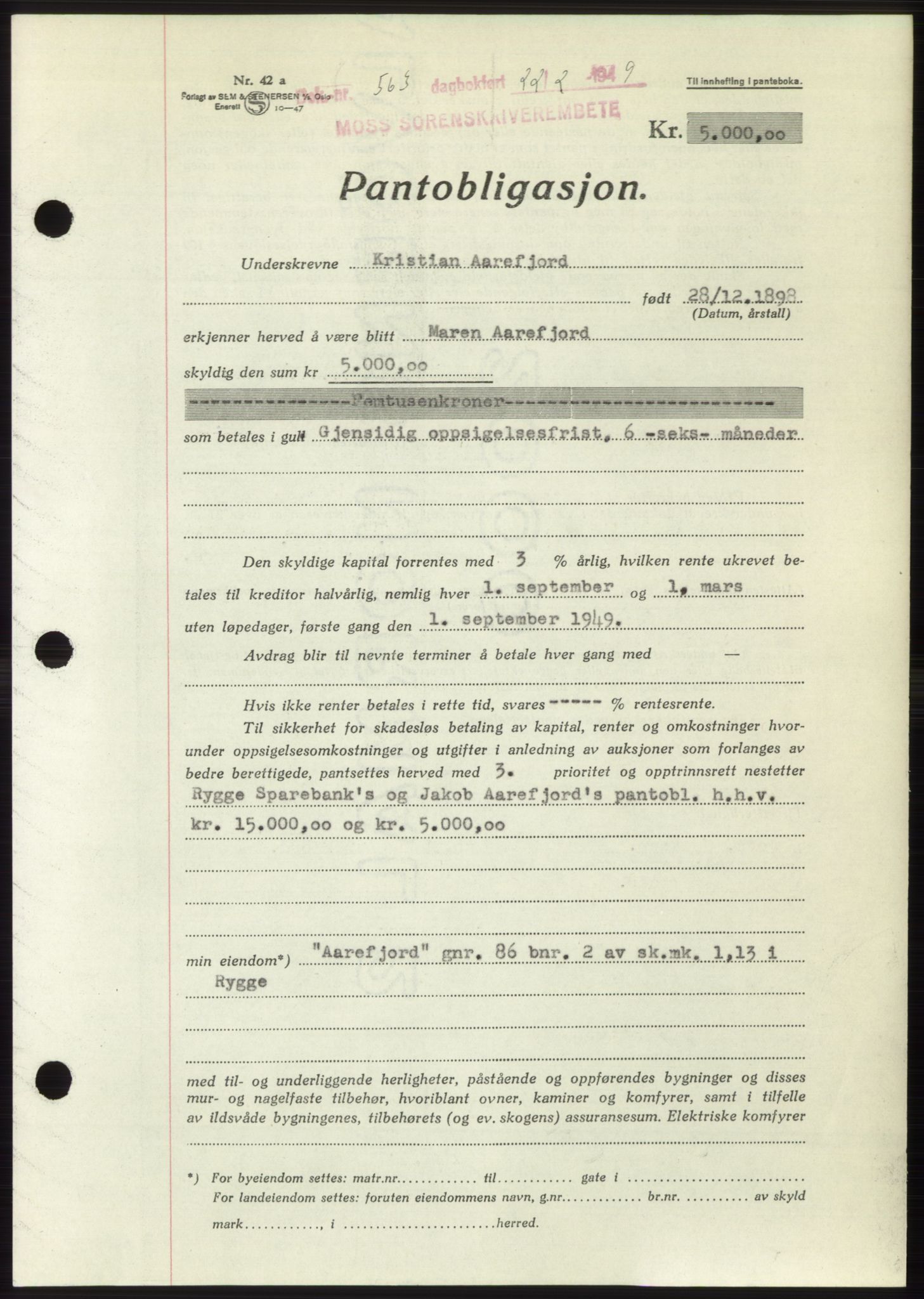 Moss sorenskriveri, SAO/A-10168: Pantebok nr. B21, 1949-1949, Dagboknr: 563/1949