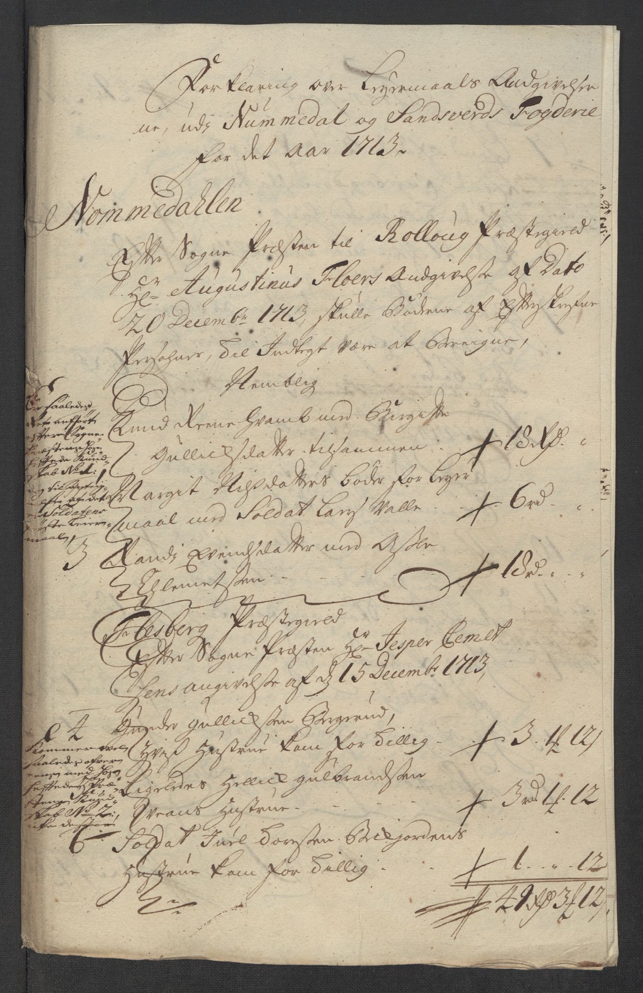 Rentekammeret inntil 1814, Reviderte regnskaper, Fogderegnskap, RA/EA-4092/R24/L1588: Fogderegnskap Numedal og Sandsvær, 1713, s. 279