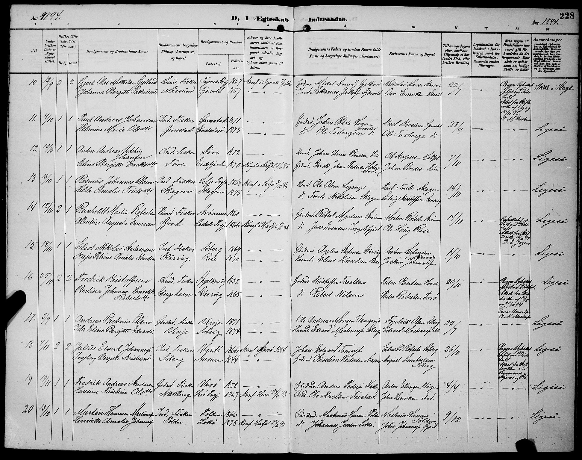 Ministerialprotokoller, klokkerbøker og fødselsregistre - Nordland, AV/SAT-A-1459/891/L1316: Klokkerbok nr. 891C05, 1894-1898, s. 228