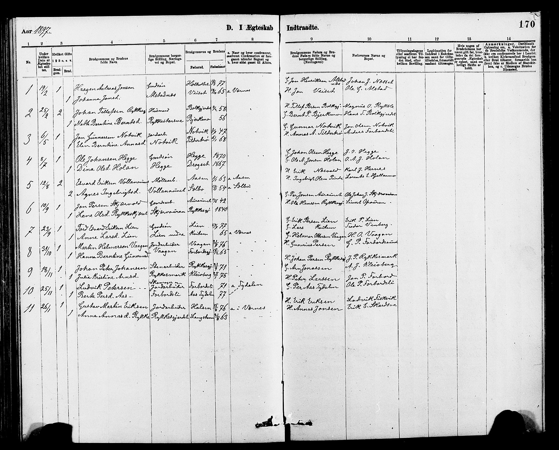 Ministerialprotokoller, klokkerbøker og fødselsregistre - Nord-Trøndelag, SAT/A-1458/712/L0103: Klokkerbok nr. 712C01, 1878-1917, s. 170