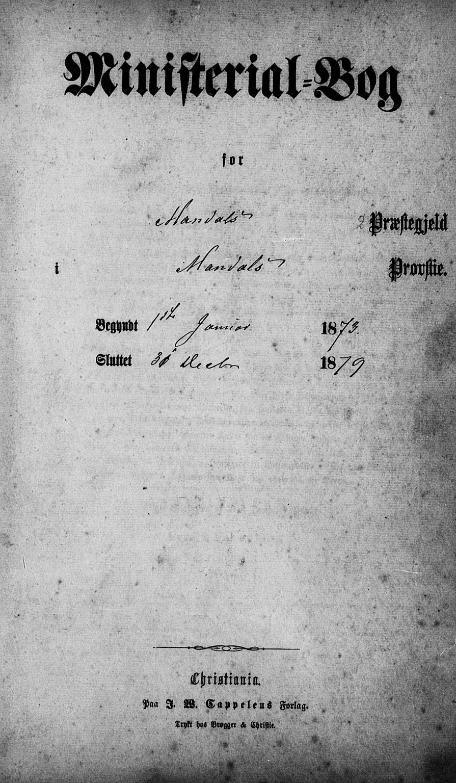 Mandal sokneprestkontor, SAK/1111-0030/F/Fa/Faa/L0015: Ministerialbok nr. A 15, 1873-1879