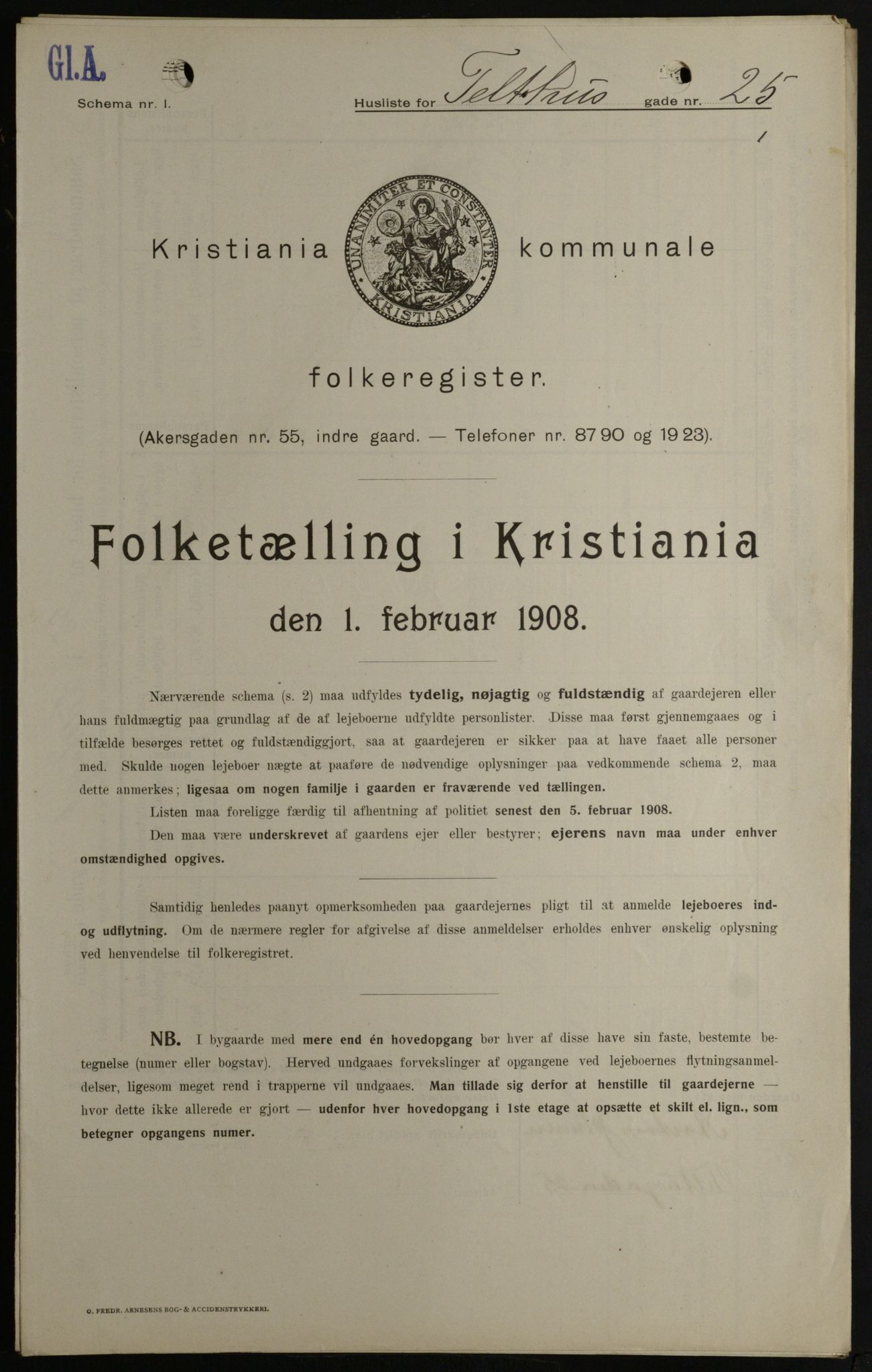 OBA, Kommunal folketelling 1.2.1908 for Kristiania kjøpstad, 1908, s. 96777
