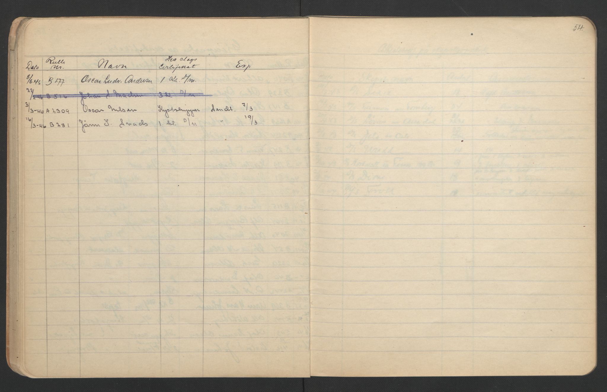 Porsgrunn innrulleringskontor, AV/SAKO-A-829/F/Fd/L0006: Fortegnelse over sjøfartsbøker, sertifikater, 1928-1945, s. 54
