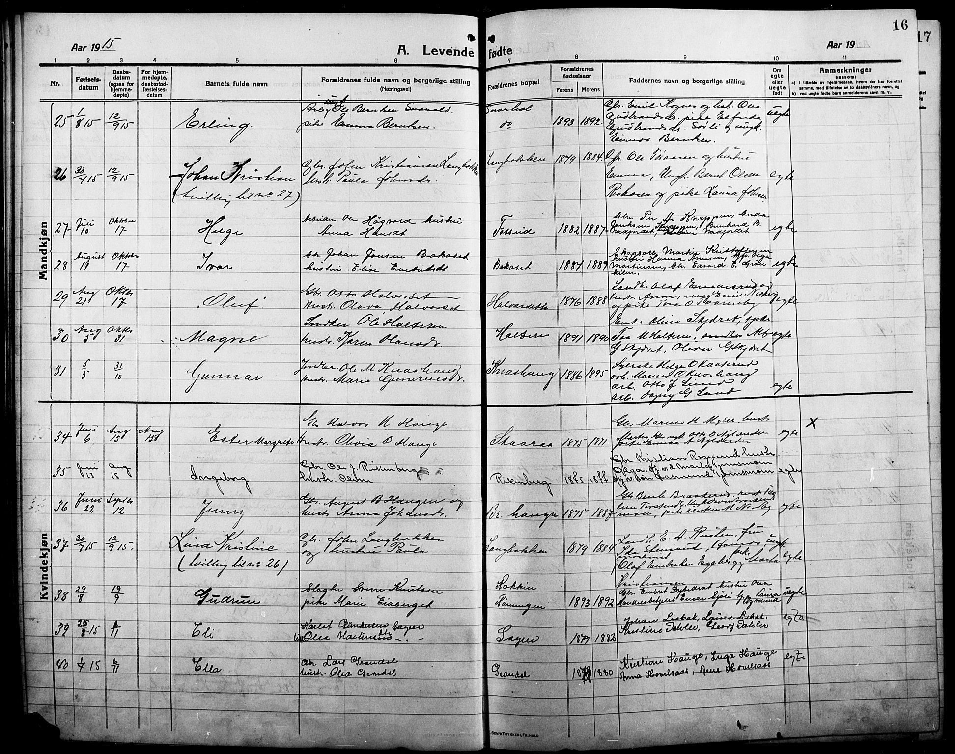Våler prestekontor, Hedmark, AV/SAH-PREST-040/H/Ha/Hab/L0003: Klokkerbok nr. 3, 1914-1921, s. 16