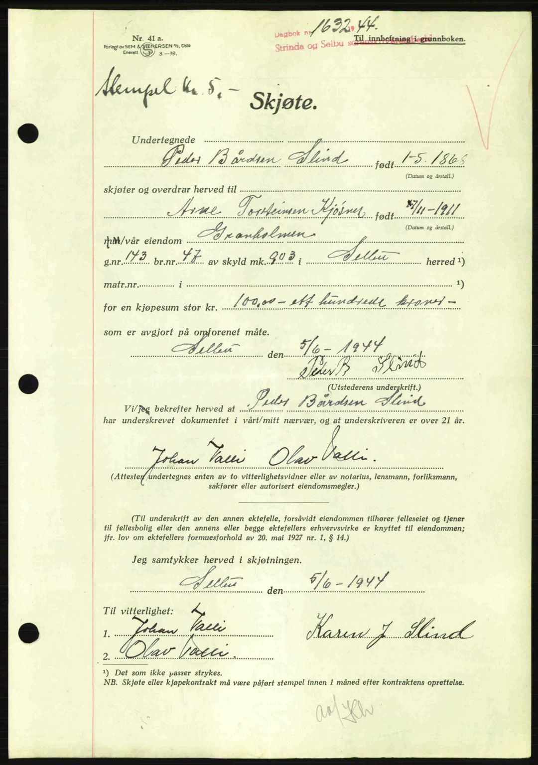 Strinda og Selbu sorenskriveri, SAT/A-0015/2/2C: Pantebok nr. A9, 1944-1945, Dagboknr: 1632/1944