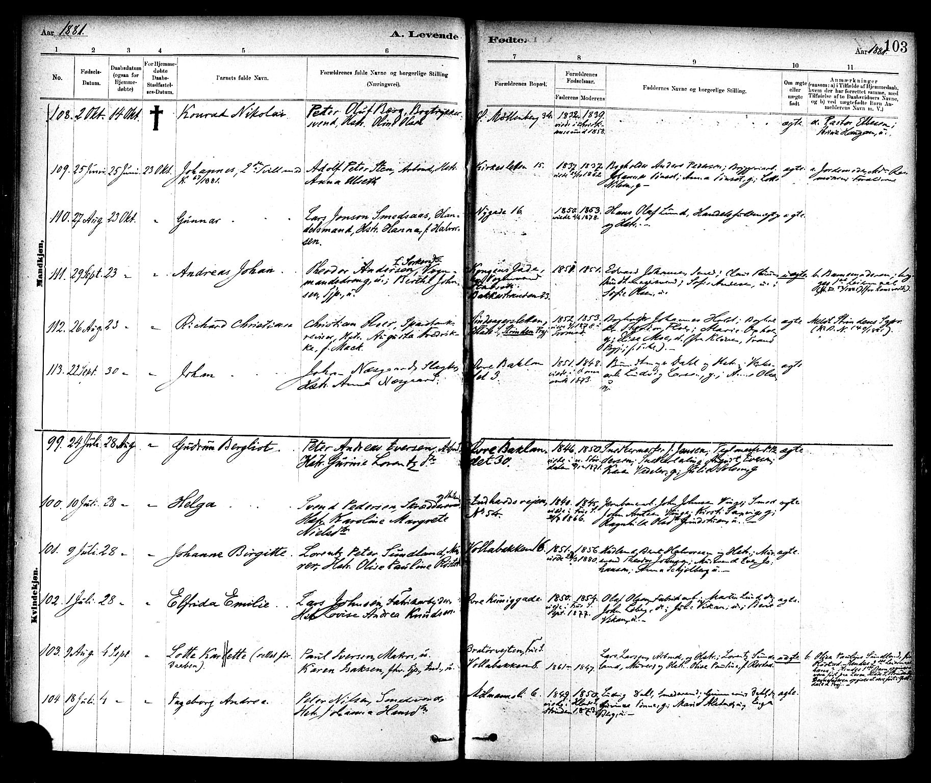 Ministerialprotokoller, klokkerbøker og fødselsregistre - Sør-Trøndelag, SAT/A-1456/604/L0188: Ministerialbok nr. 604A09, 1878-1892, s. 103