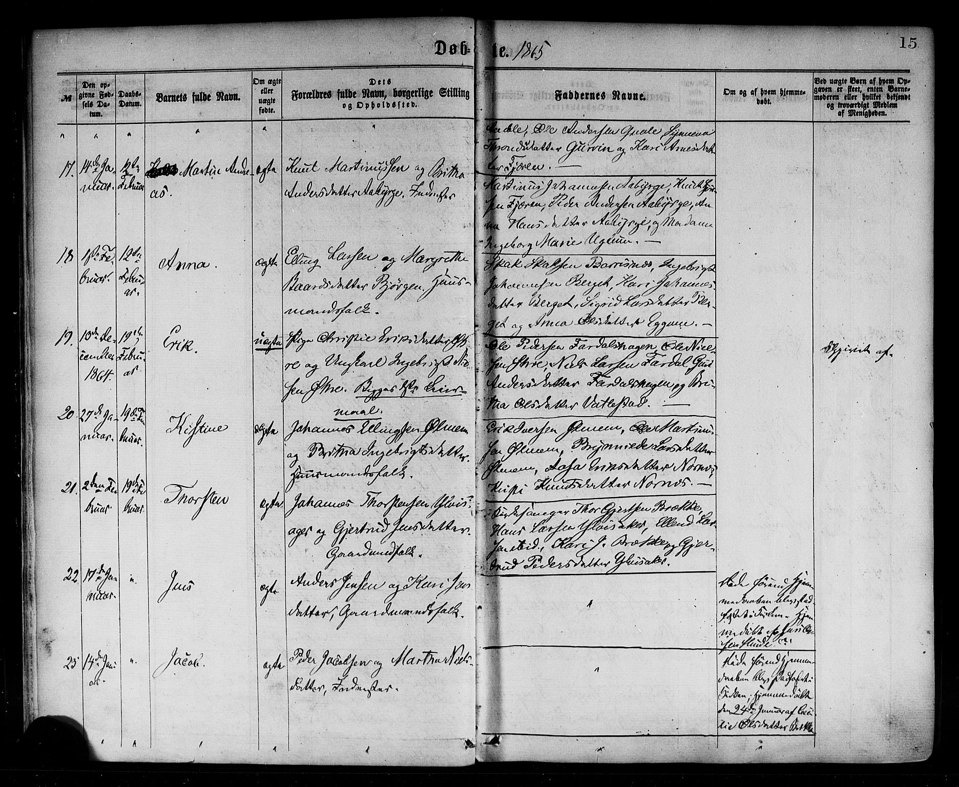 Sogndal sokneprestembete, AV/SAB-A-81301/H/Haa/Haaa/L0014: Ministerialbok nr. A 14, 1864-1877, s. 15
