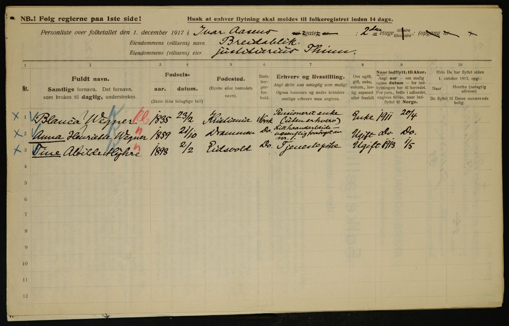 OBA, Kommunal folketelling 1.12.1917 for Aker, 1917, s. 6476