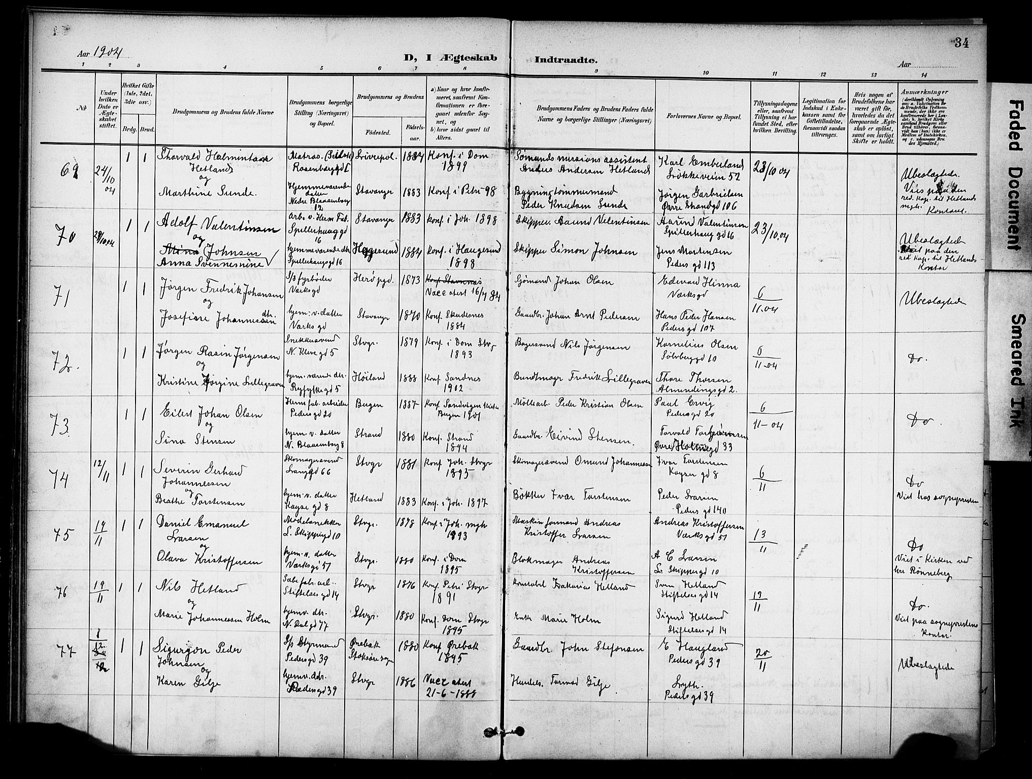 St. Johannes sokneprestkontor, SAST/A-101814/001/30/30BB/L0005: Klokkerbok nr. B 5, 1901-1917, s. 34