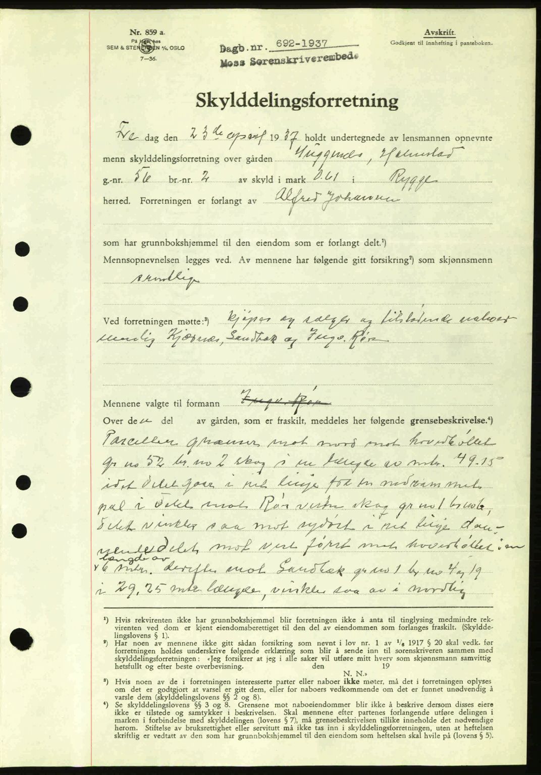 Moss sorenskriveri, SAO/A-10168: Pantebok nr. A2, 1936-1937, Dagboknr: 692/1937