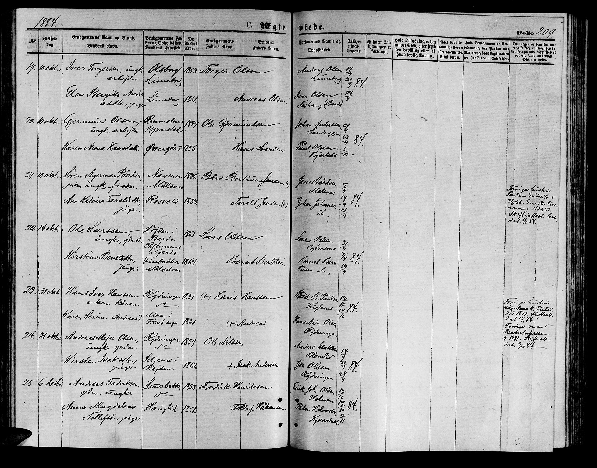 Målselv sokneprestembete, AV/SATØ-S-1311/G/Ga/Gab/L0003klokker: Klokkerbok nr. 3, 1874-1885, s. 209